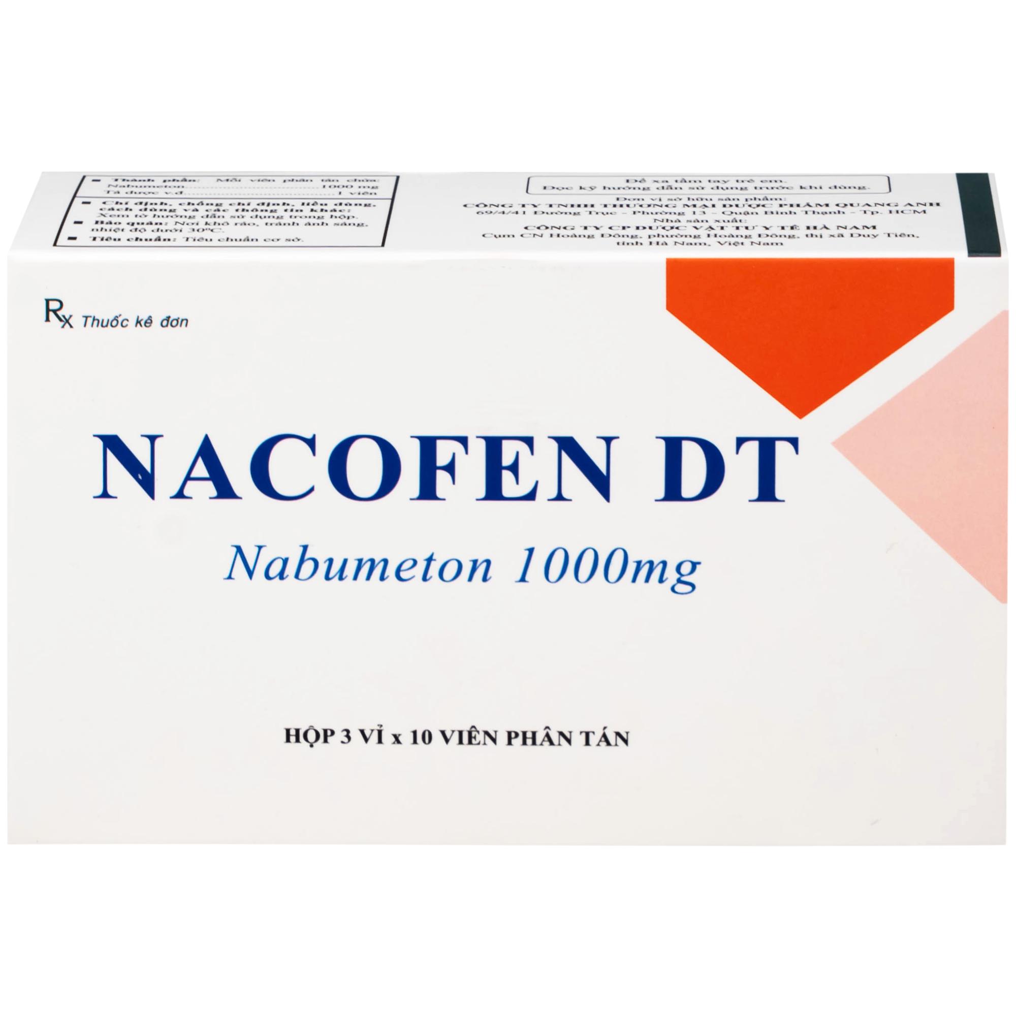 Thuốc Nacofen DT 1000mg Hà Nam điều trị các triệu chứng kéo dài của viêm khớp mạn tính (3 vỉ x 10 viên)