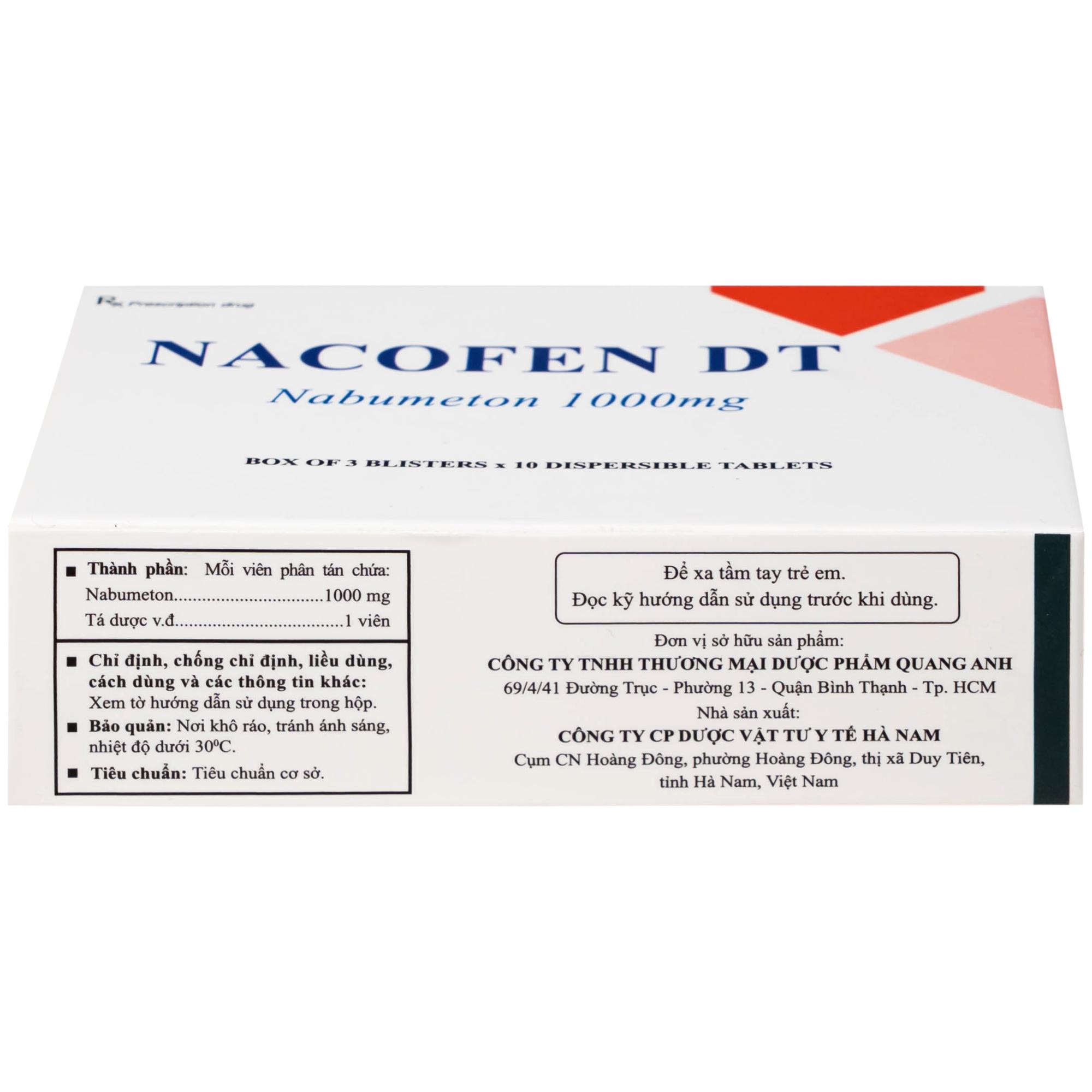 Thuốc Nacofen DT 1000mg Hà Nam điều trị các triệu chứng kéo dài của viêm khớp mạn tính (3 vỉ x 10 viên)