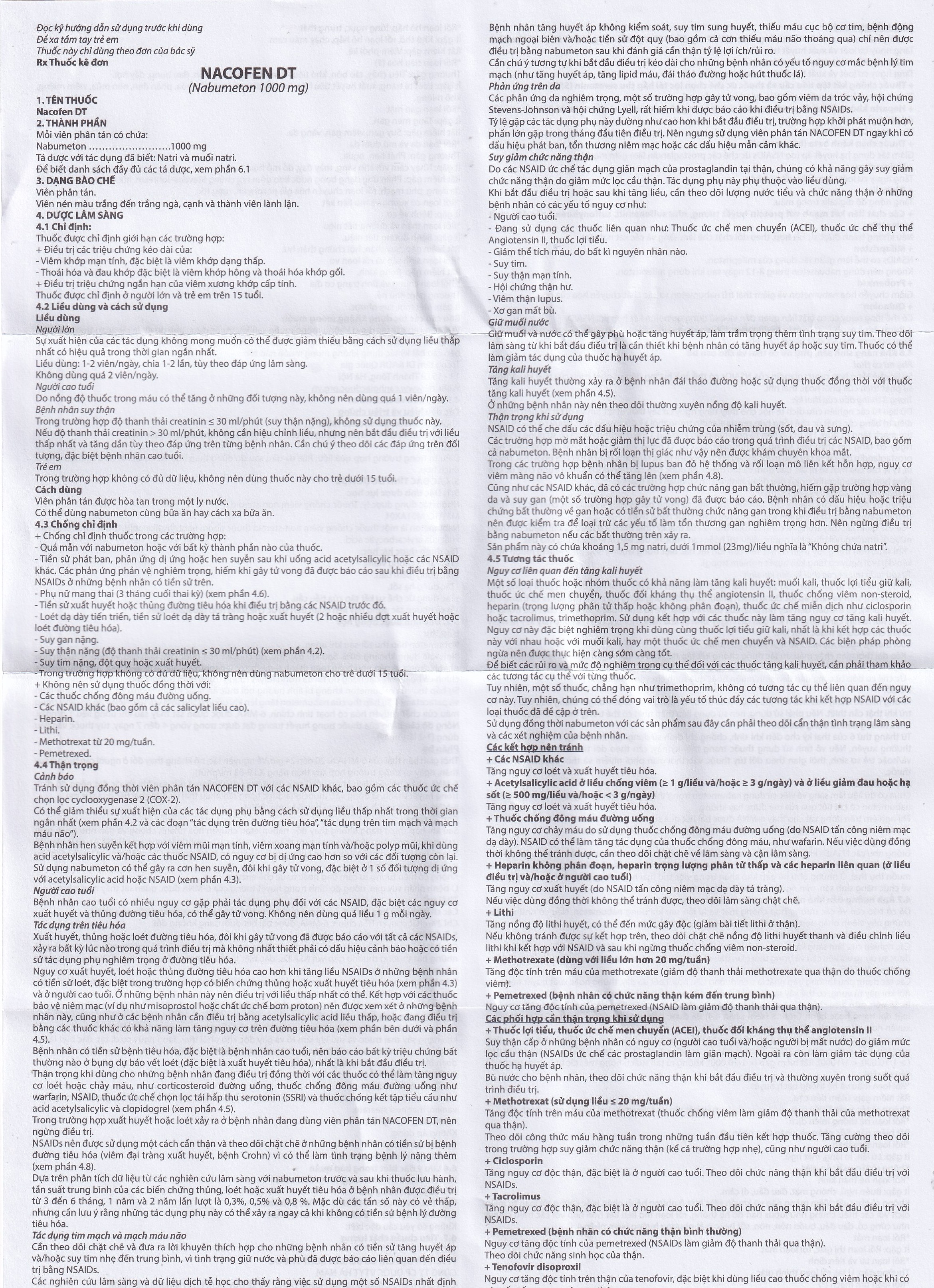 Thuốc Nacofen DT 1000mg Hà Nam điều trị các triệu chứng kéo dài của viêm khớp mạn tính (3 vỉ x 10 viên)