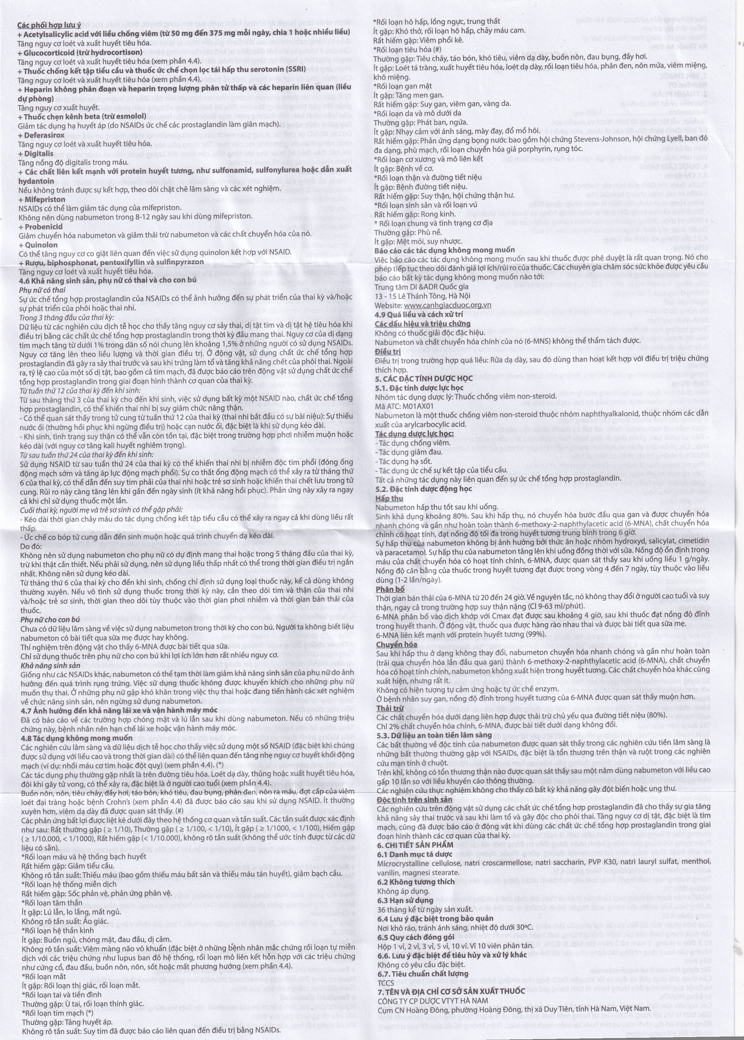 Thuốc Nacofen DT 1000mg Hà Nam điều trị các triệu chứng kéo dài của viêm khớp mạn tính (3 vỉ x 10 viên)