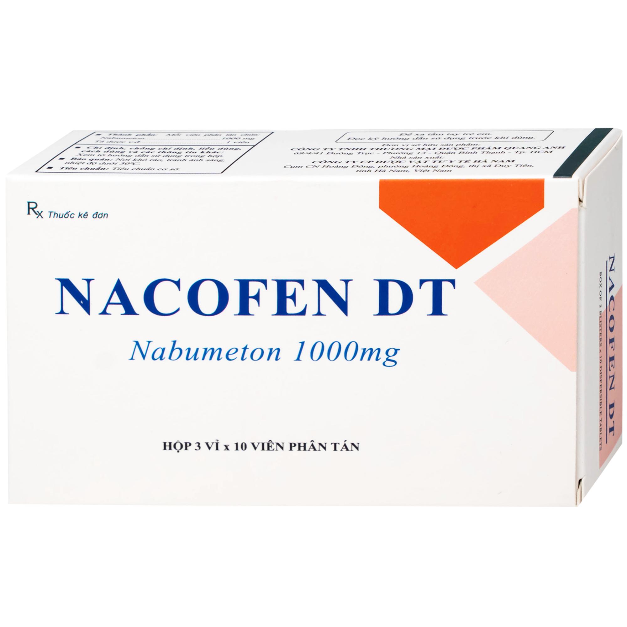 Thuốc Nacofen DT 1000mg Hà Nam điều trị các triệu chứng kéo dài của viêm khớp mạn tính (3 vỉ x 10 viên)