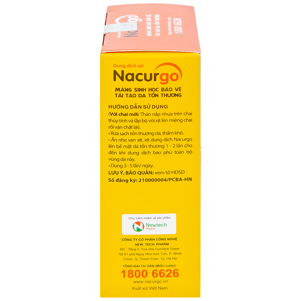 Dung dịch xịt tạo màng sinh học Nacurgo Newtech bảo vệ da tổn thương 12ml