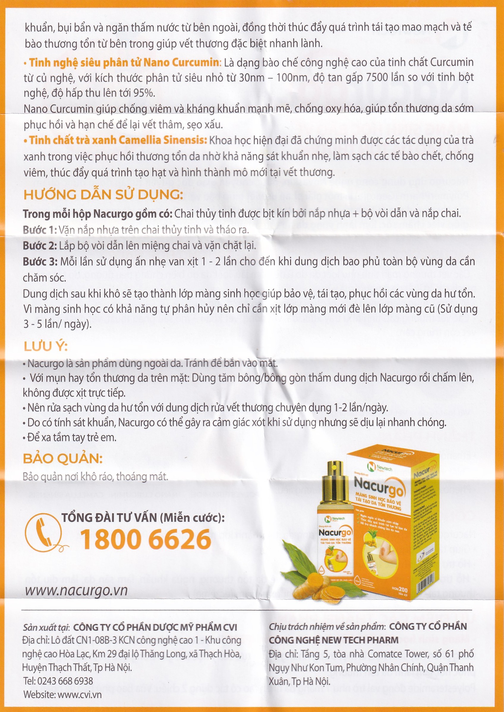 Dung dịch xịt tạo màng sinh học Nacurgo Newtech bảo vệ da tổn thương 12ml