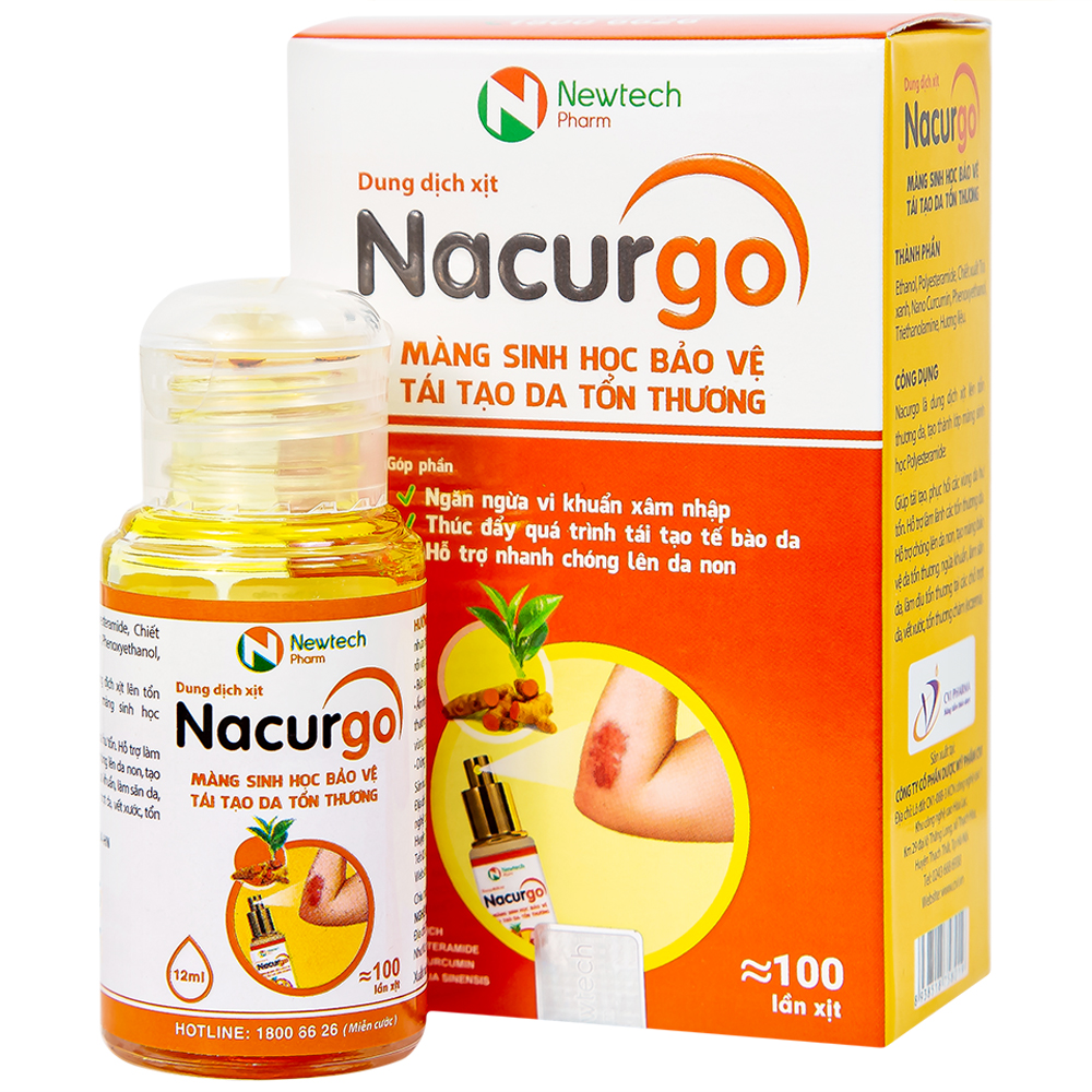 Dung dịch xịt tạo màng sinh học Nacurgo Newtech bảo vệ da tổn thương 12ml