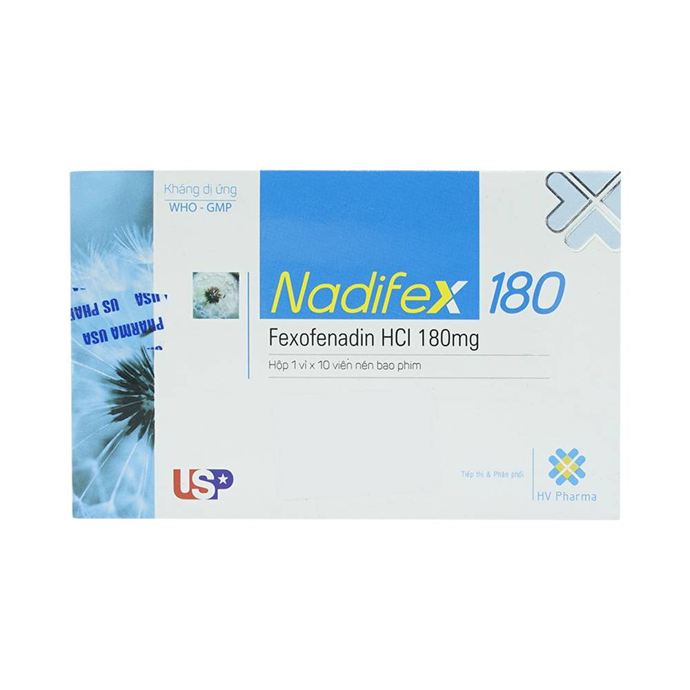 Viên nén Nadifex 180 USP giảm viêm mũi dị ứng, hắt hơi, chảy mũi (1 vỉ x 10 viên)