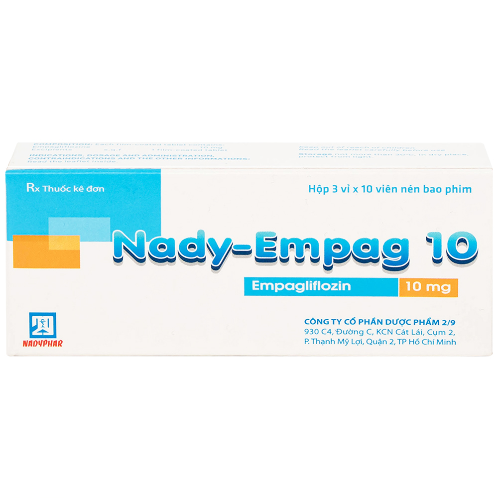 Thuốc Nady-Empag 10 Nadyphar điều trị đái tháo đường típ 2 (3 vỉ x 10 viên)