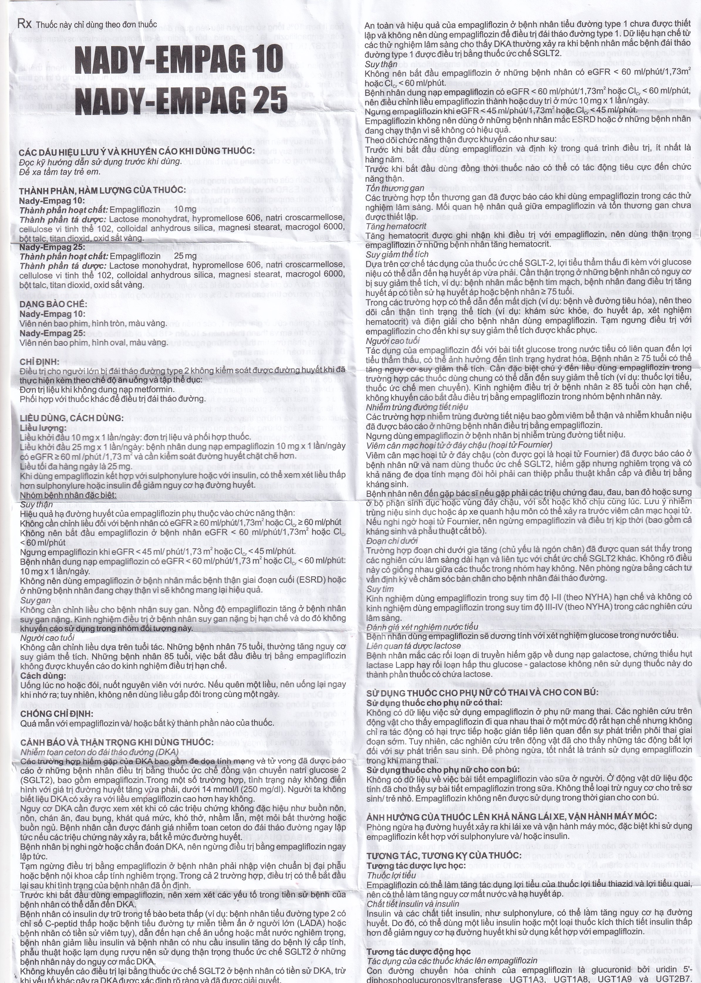 Thuốc Nady-Empag 10 Nadyphar điều trị đái tháo đường típ 2 (3 vỉ x 10 viên)