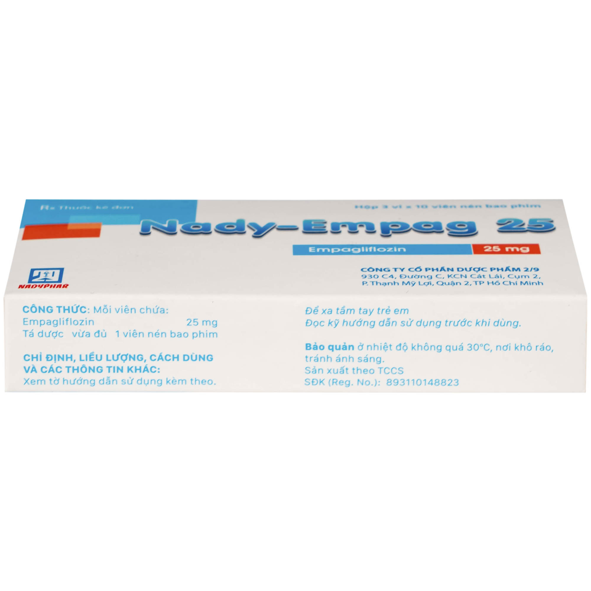 Thuốc Nady-Empag 25mg Nadyphar điều trị cho người lớn bị đái tháo đường type 2 (3 vỉ x 10 viên)