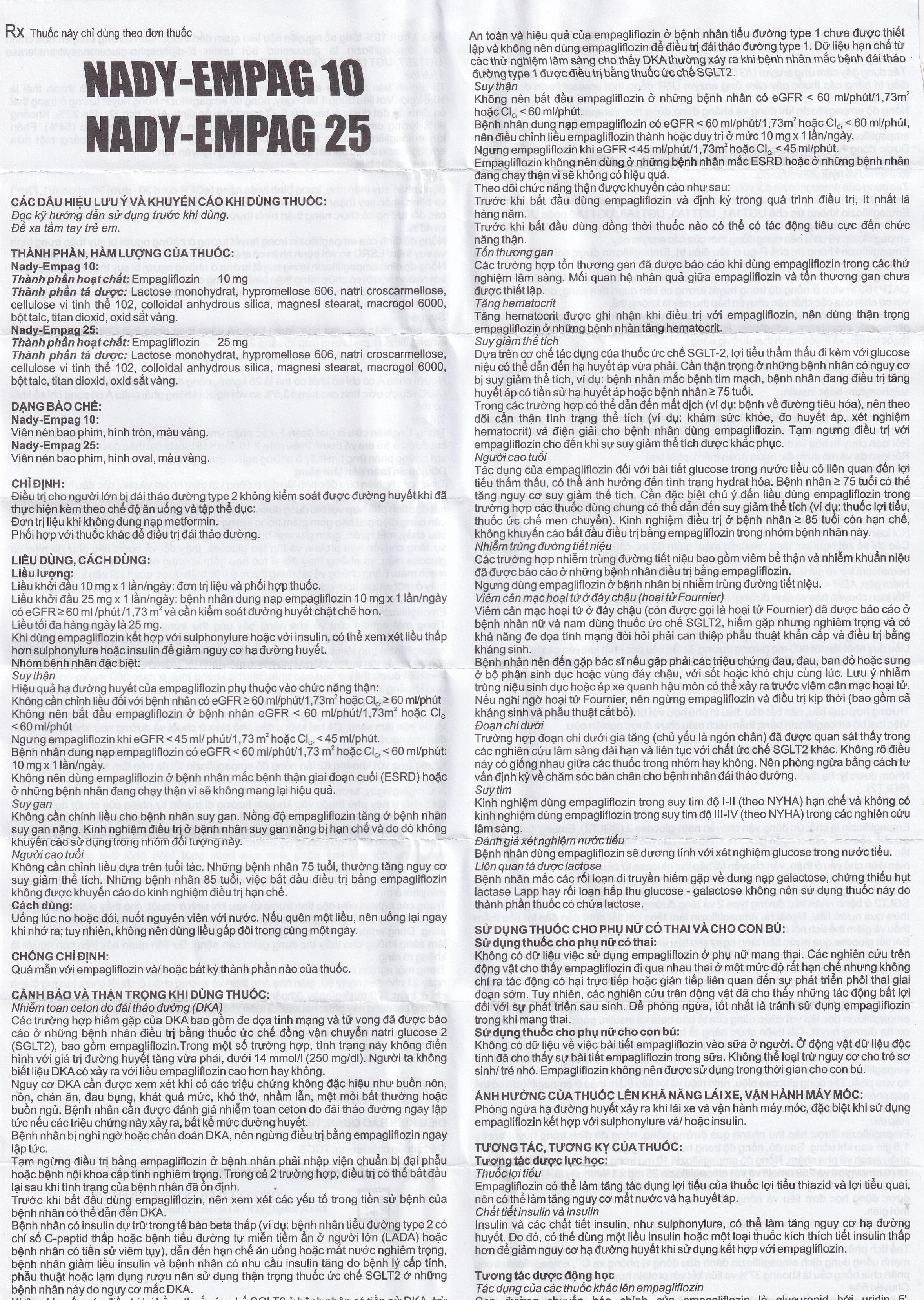 Thuốc Nady-Empag 25mg Nadyphar điều trị cho người lớn bị đái tháo đường type 2 (3 vỉ x 10 viên)