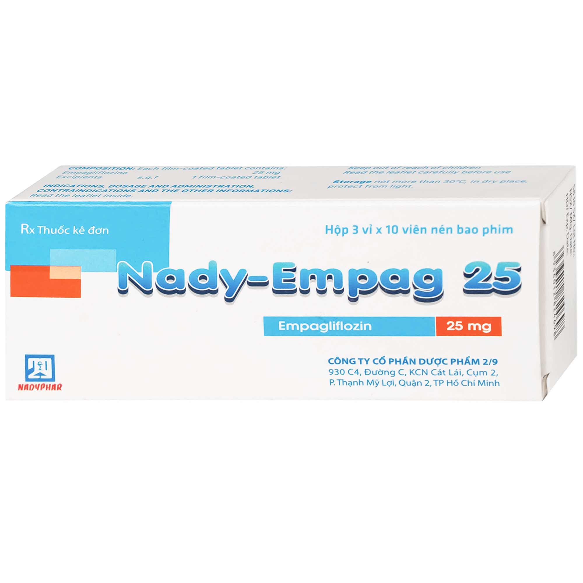 Thuốc Nady-Empag 25mg Nadyphar điều trị cho người lớn bị đái tháo đường type 2 (3 vỉ x 10 viên)