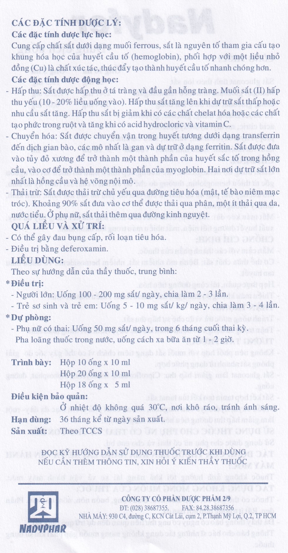 Dung dịch uống Nadyfer Nadyphar điều trị giảm nồng độ hemoglobin, mất máu kéo dài (2 vỉ x 10 ống)