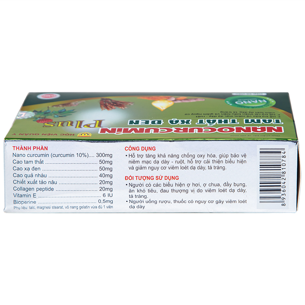 Viên uống giảm viêm loét dạ dày tá tràng Nanocurcumin Tam Thất Xạ Đen Plus (3 vỉ x 10 viên)