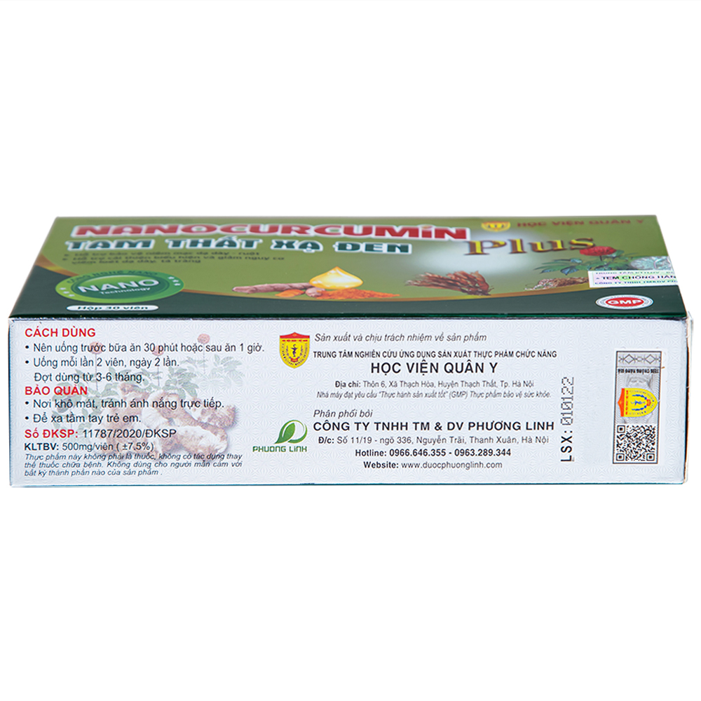 Viên uống giảm viêm loét dạ dày tá tràng Nanocurcumin Tam Thất Xạ Đen Plus (3 vỉ x 10 viên)