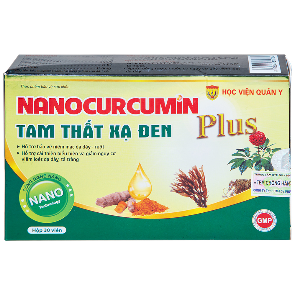 Viên uống giảm viêm loét dạ dày tá tràng Nanocurcumin Tam Thất Xạ Đen Plus (3 vỉ x 10 viên)