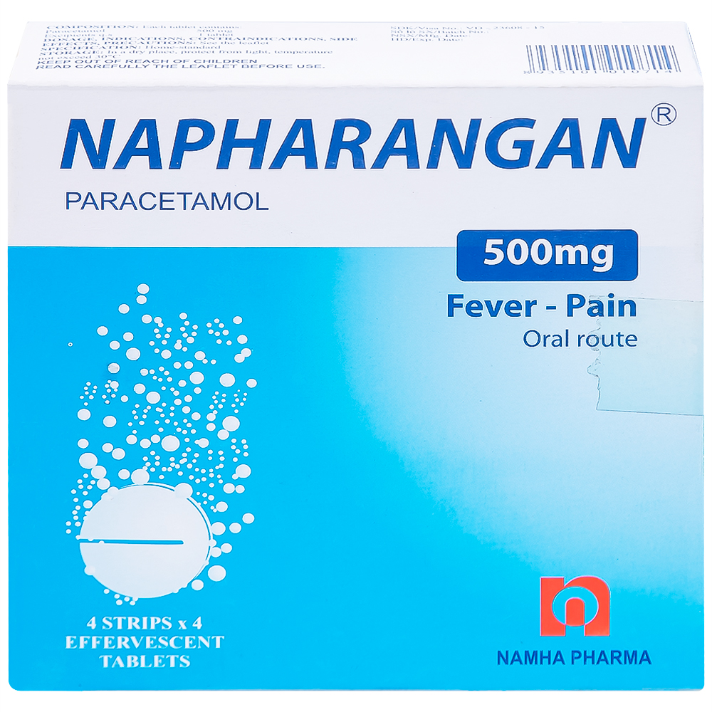 Viên sủi Napharangan 500mg Nam Hà hạ nhiệt, giảm đau, điều trị sốt từ nhẹ đến vừa (4 vỉ x 4 viên) 
