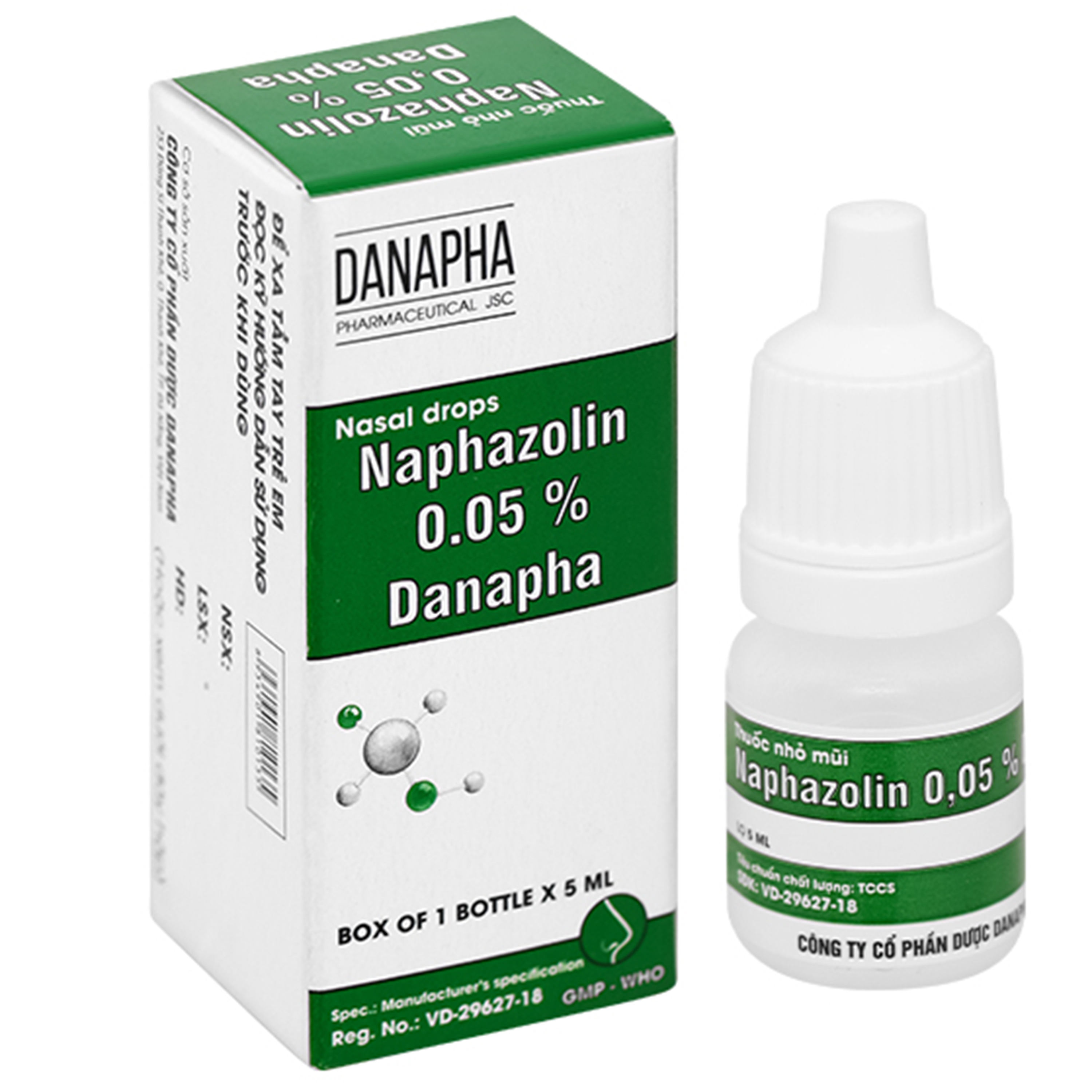 Thuốc nhỏ mũi Naphazolin 0.05% Danapha điều trị nghẹt mũi, sổ mũi, viêm mũi (5ml)