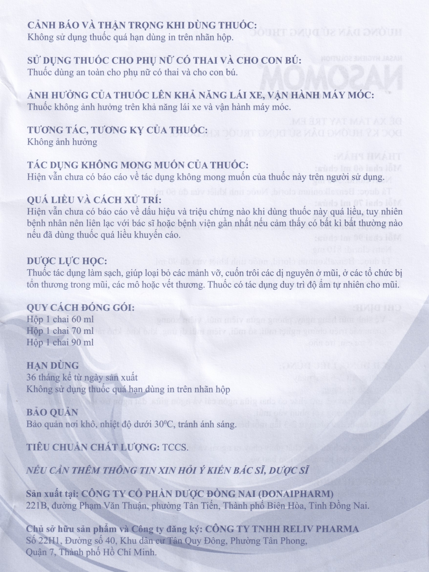 Dung dịch vệ sinh mũi Nasomom Clean&Clear Reliv điều trị nghẹt mũi, sổ mũi, khò khè, cảm cúm (70ml)