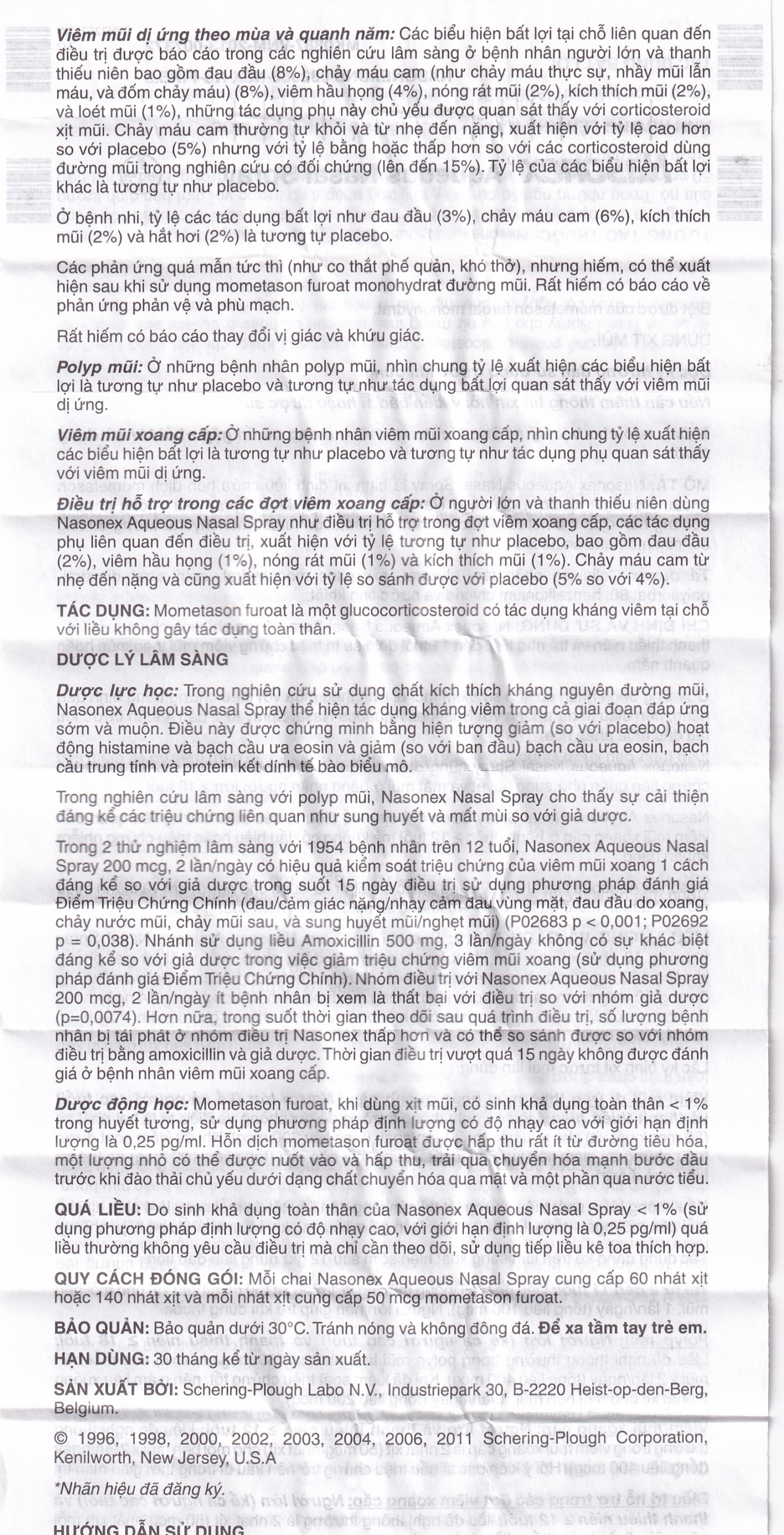 Thuốc xịt mũi Nasonex Bayer điều trị viêm mũi dị ứng (60 liều)