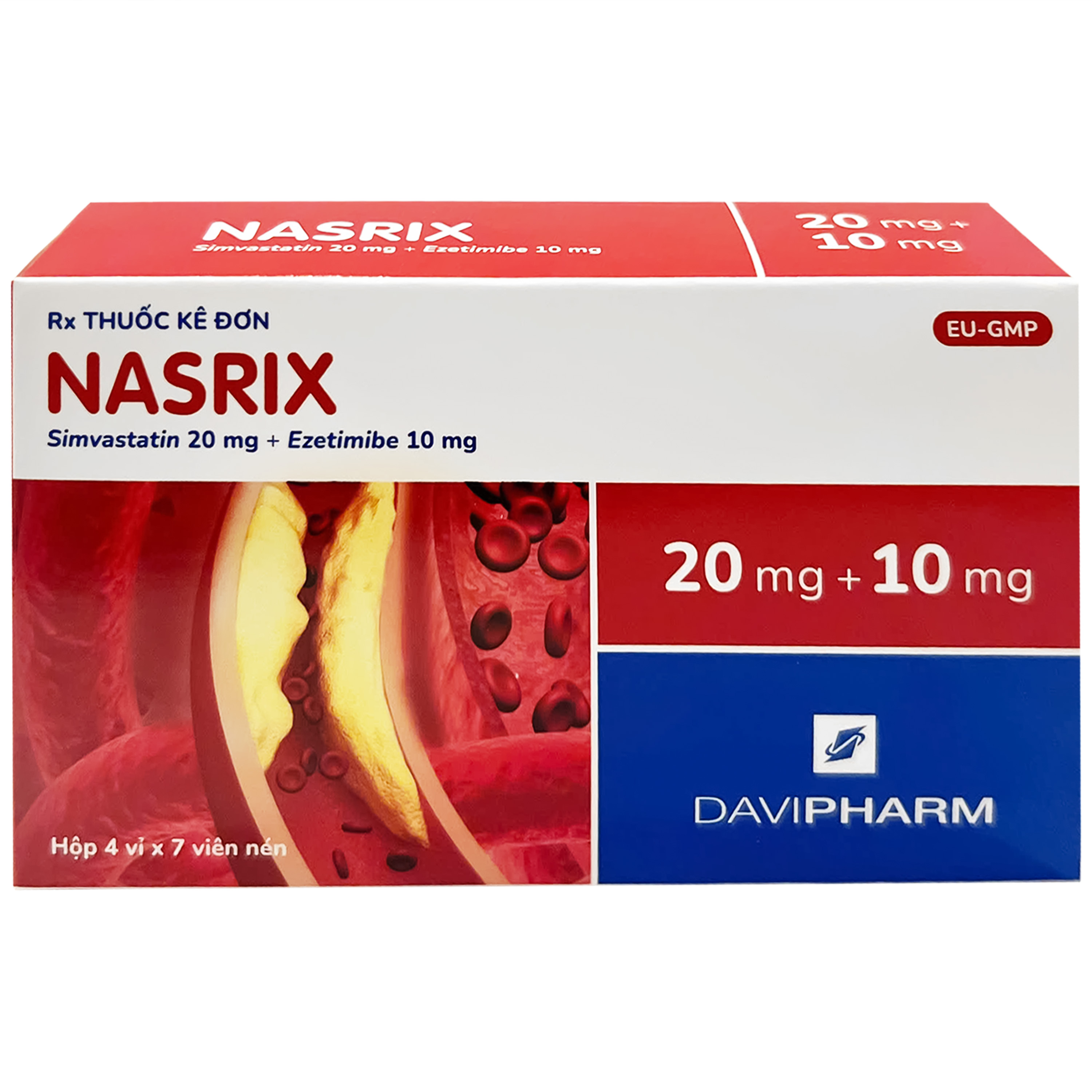 Viên nén Nasrix DaViPharm điều trị tăng cholesterol (4 vỉ x 7 viên)