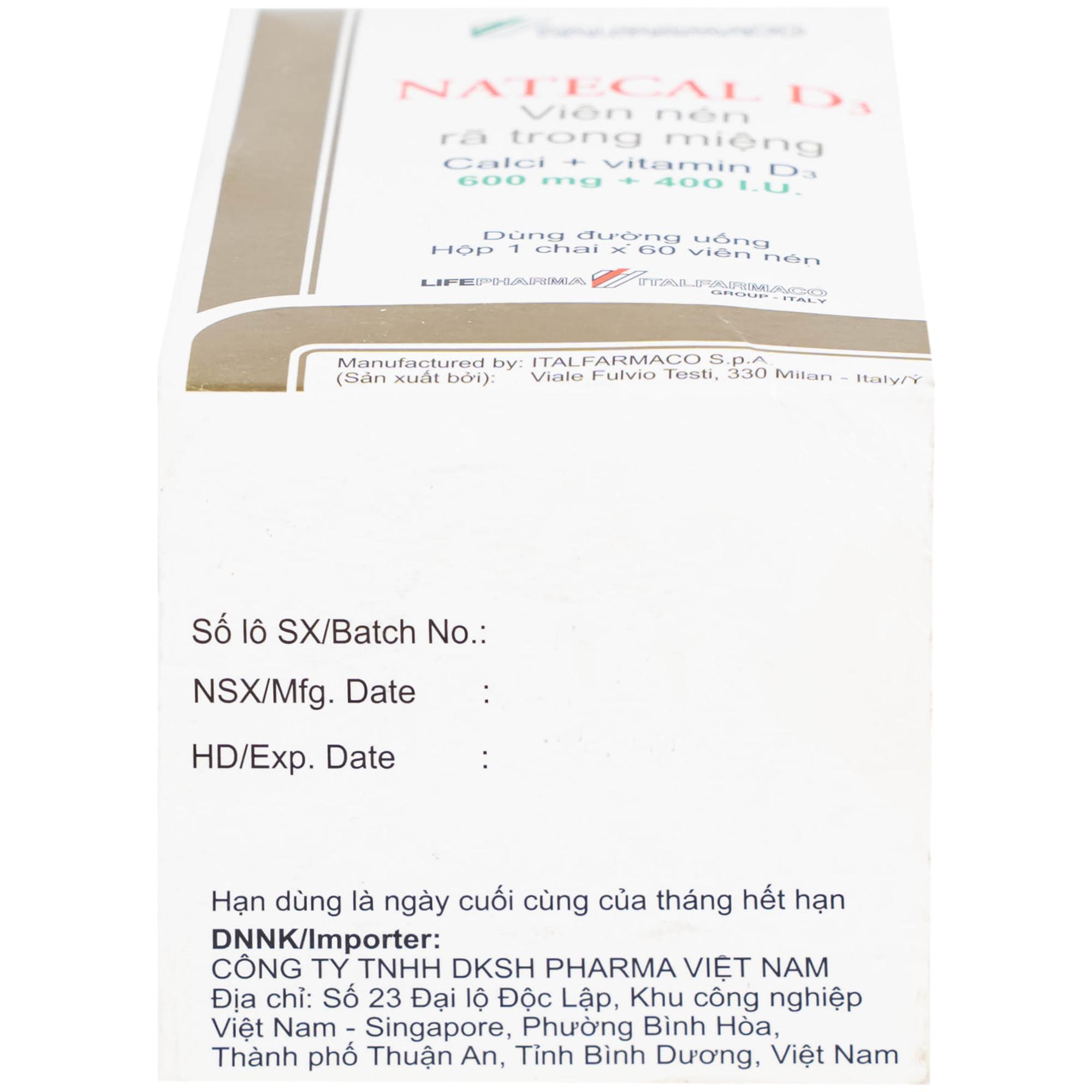 Viên nén Natecal D3 Italfarmaco điều trị và phục hồi thiếu vitamin D (60 viên)