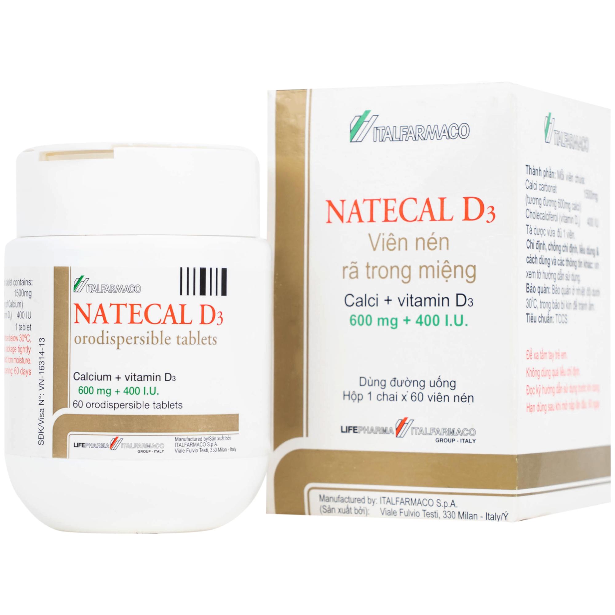 Viên nén Natecal D3 Italfarmaco điều trị và phục hồi thiếu vitamin D (60 viên)