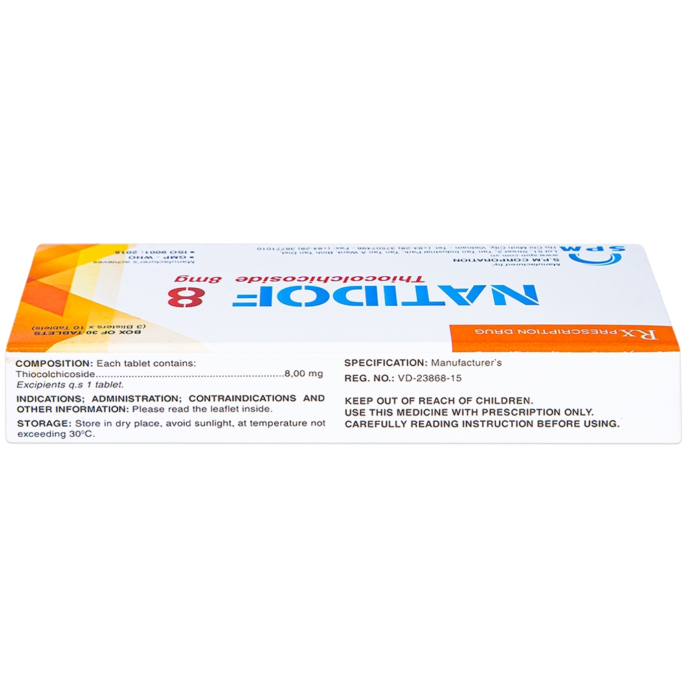Viên nén Natidof 8 SPM điều trị thoái hóa đốt sống, vẹo cổ, đau lưng (3 vỉ x 10 viên)