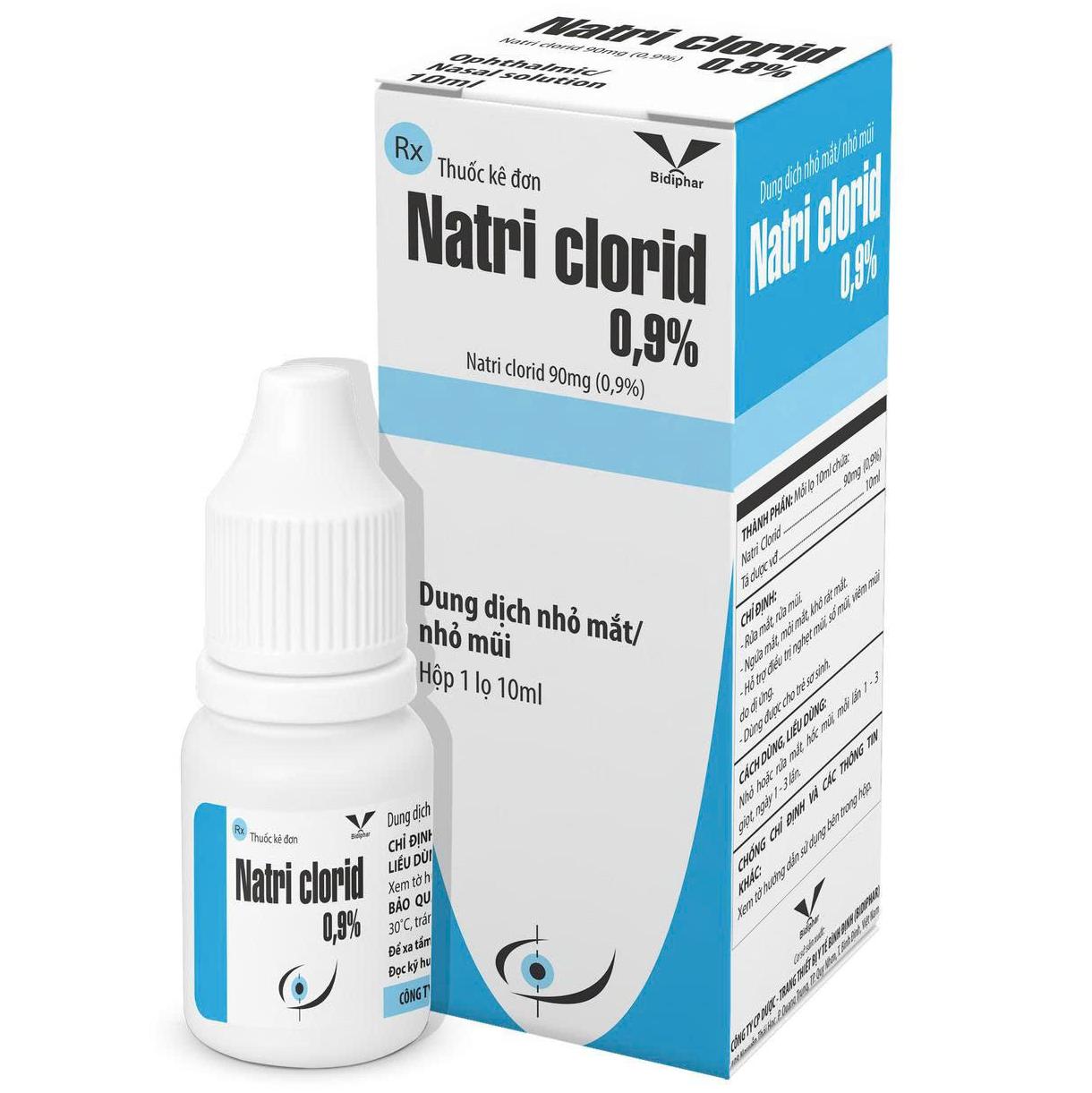 Thuốc nhỏ mắt, nhỏ mũi Natri clorid 0.9% Bidiphar hổ trợ rửa mắt, rửa mũi, khô rát mắt, sổ mũi (10ml)