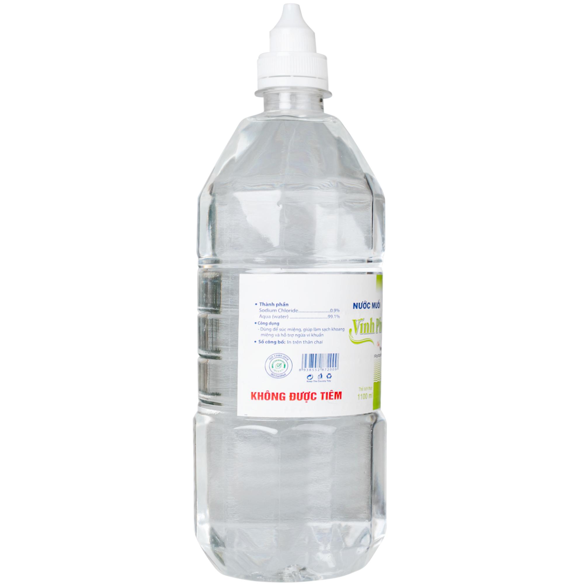 Nước muối Vĩnh Phúc Smiles 1100ml natri clorid 0.9 giúp làm sạch răng, khử mùi hôi miệng