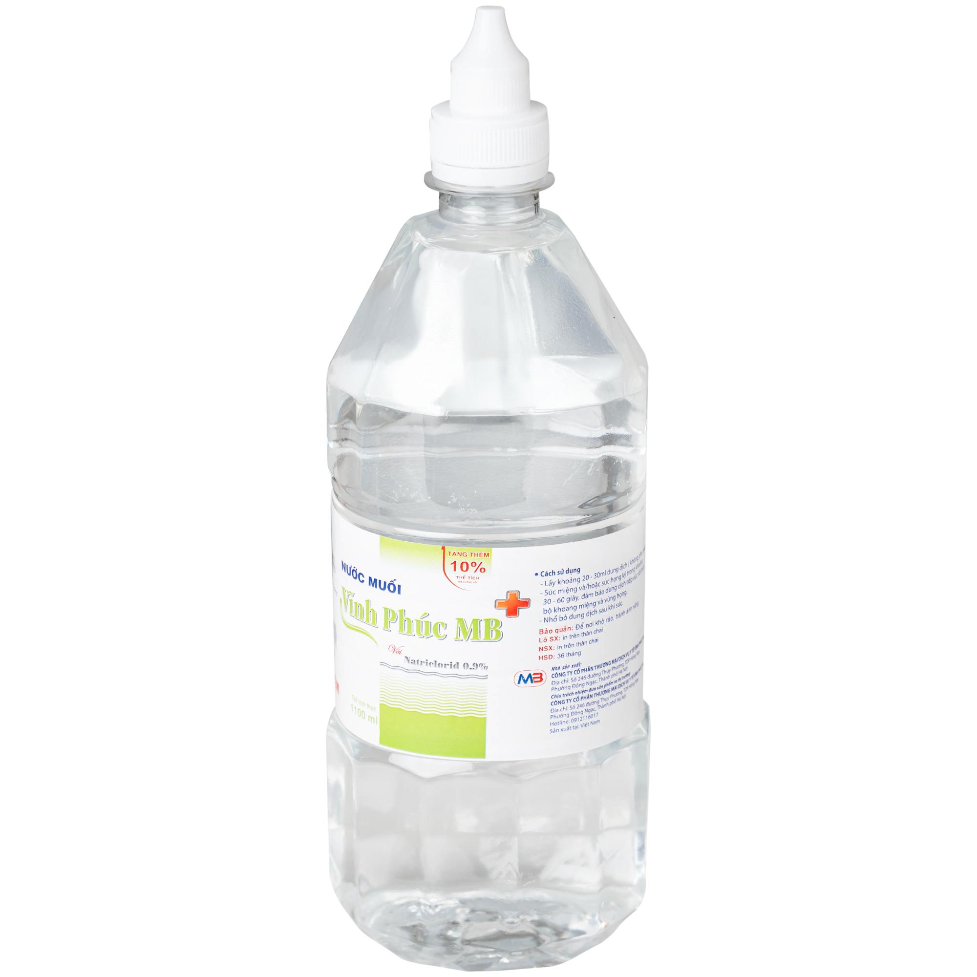 Nước muối Vĩnh Phúc Smiles 1100ml natri clorid 0.9 giúp làm sạch răng, khử mùi hôi miệng