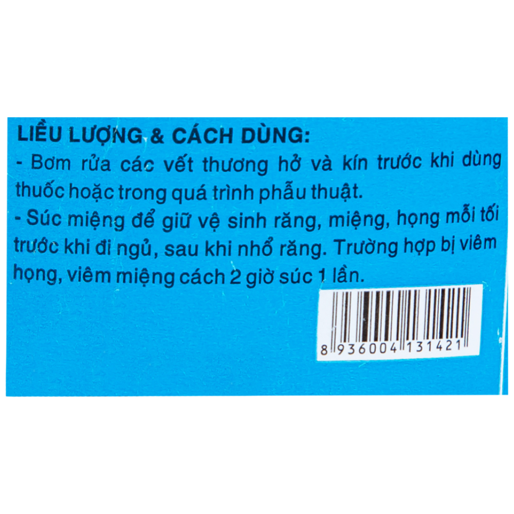 Dung dịch vô trùng Natri Clorid 0.9% Dược 3-2 rửa vết thương hở và kín, súc miệng (1000ml)