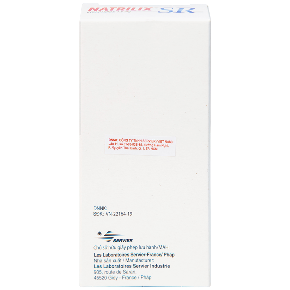 Viên nén Natrilix SR Servier điều trị tăng huyết áp nguyên phát (3 vỉ x 10 viên)