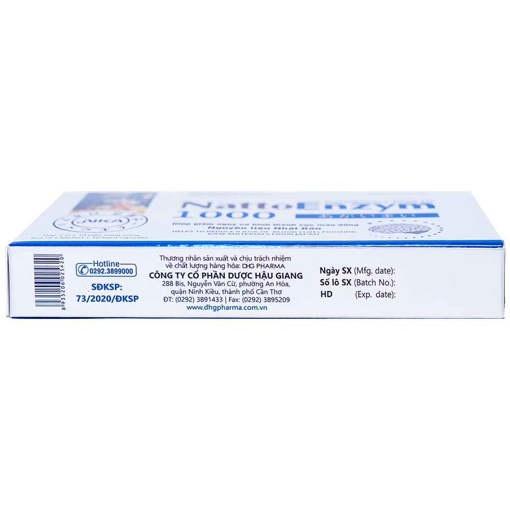 Viên hỗ trợ giảm nguy cơ huyết khối NattoEnzym 1000 DHG (2 vỉ x 10 viên)