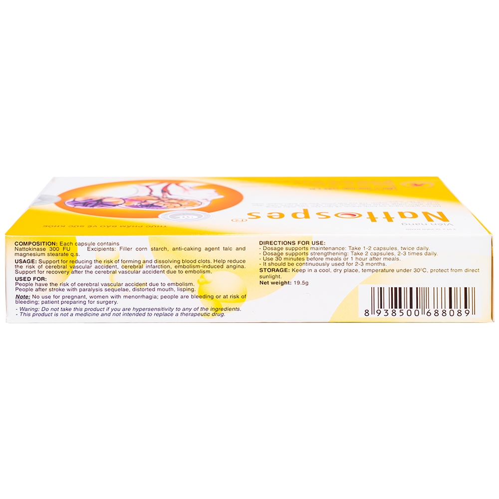 Viên uống giảm cục máu đông Nattospes Á Âu (3 vỉ x 10 viên)