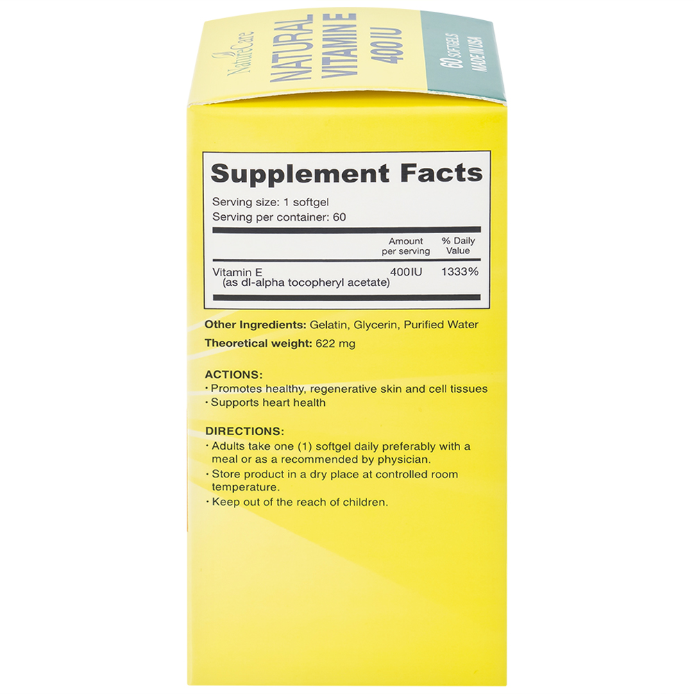 Viên uống giúp làm đẹp da, cải thiện sức khỏe da Natural Vitamin E 400 IU NatureCare (60 viên)