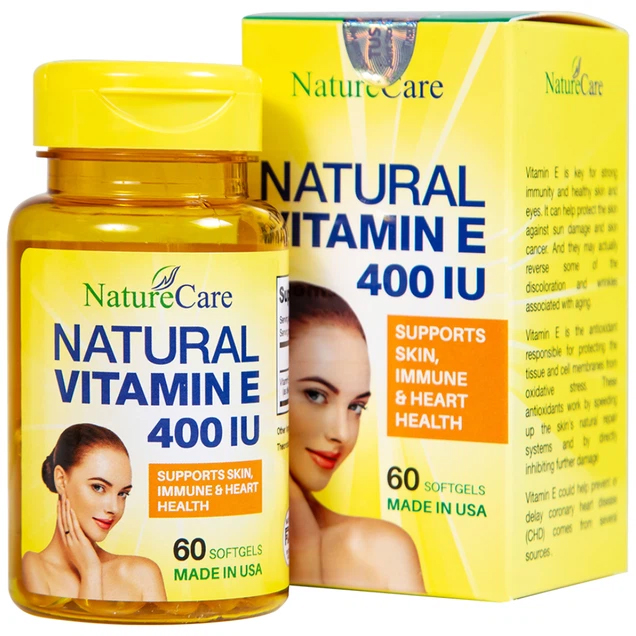 Viên uống giúp làm đẹp da, cải thiện sức khỏe da Natural Vitamin E 400 IU NatureCare (60 viên)