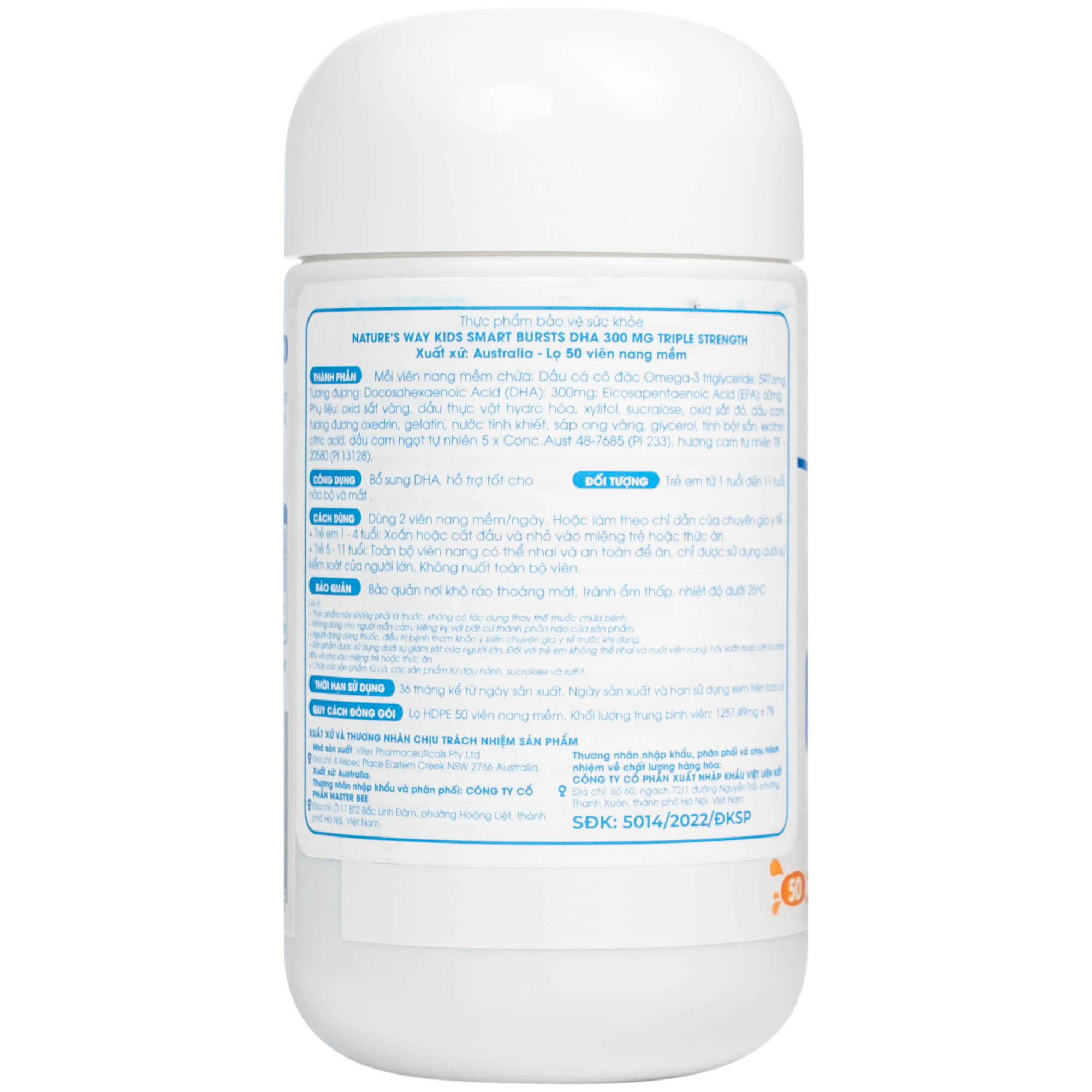 Viên nhai hỗ trợ bổ não Kids Smart Bursts DHA 300mg Nature's Way (50 viên)