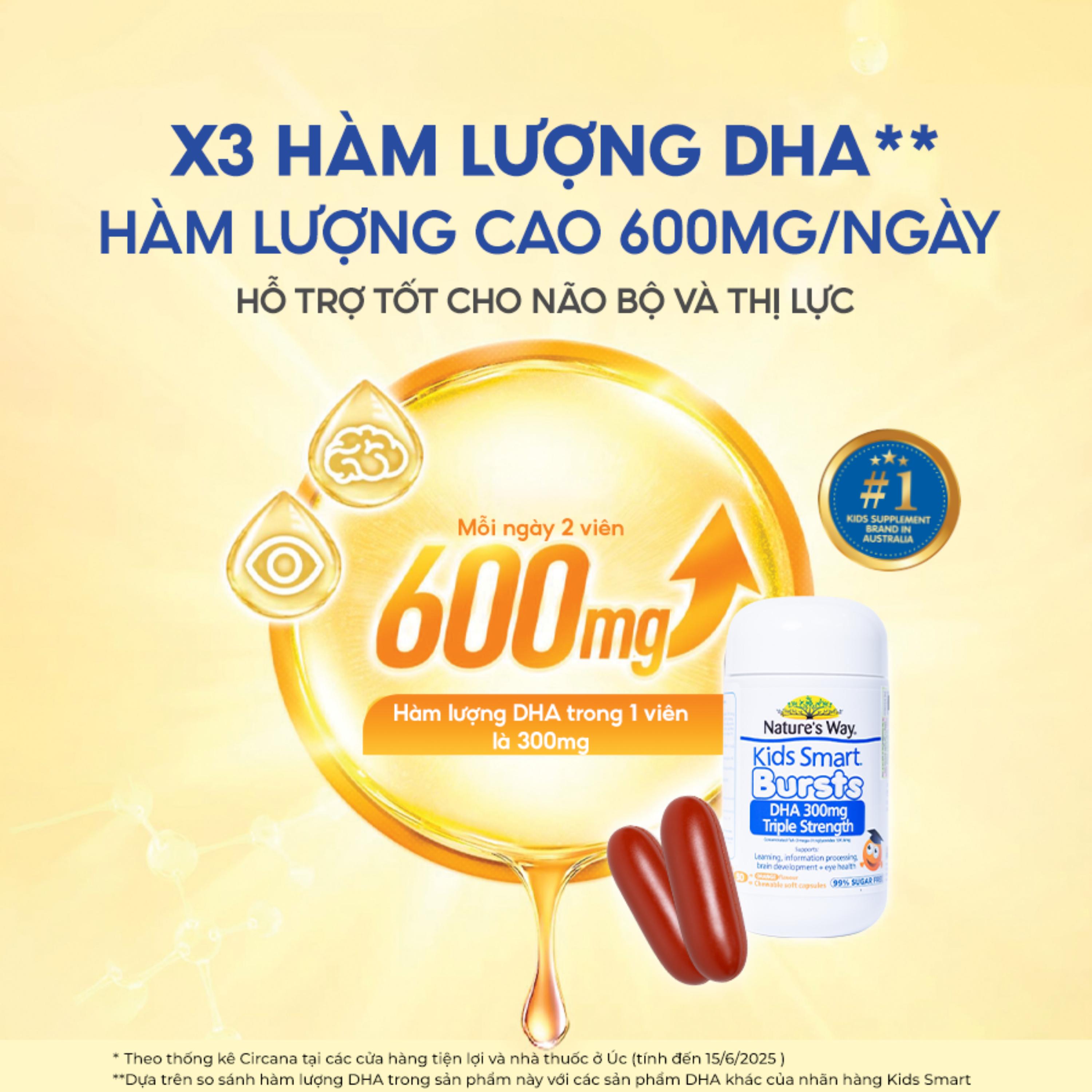 Viên nhai hỗ trợ bổ não Kids Smart Bursts DHA 300mg Nature's Way (50 viên)