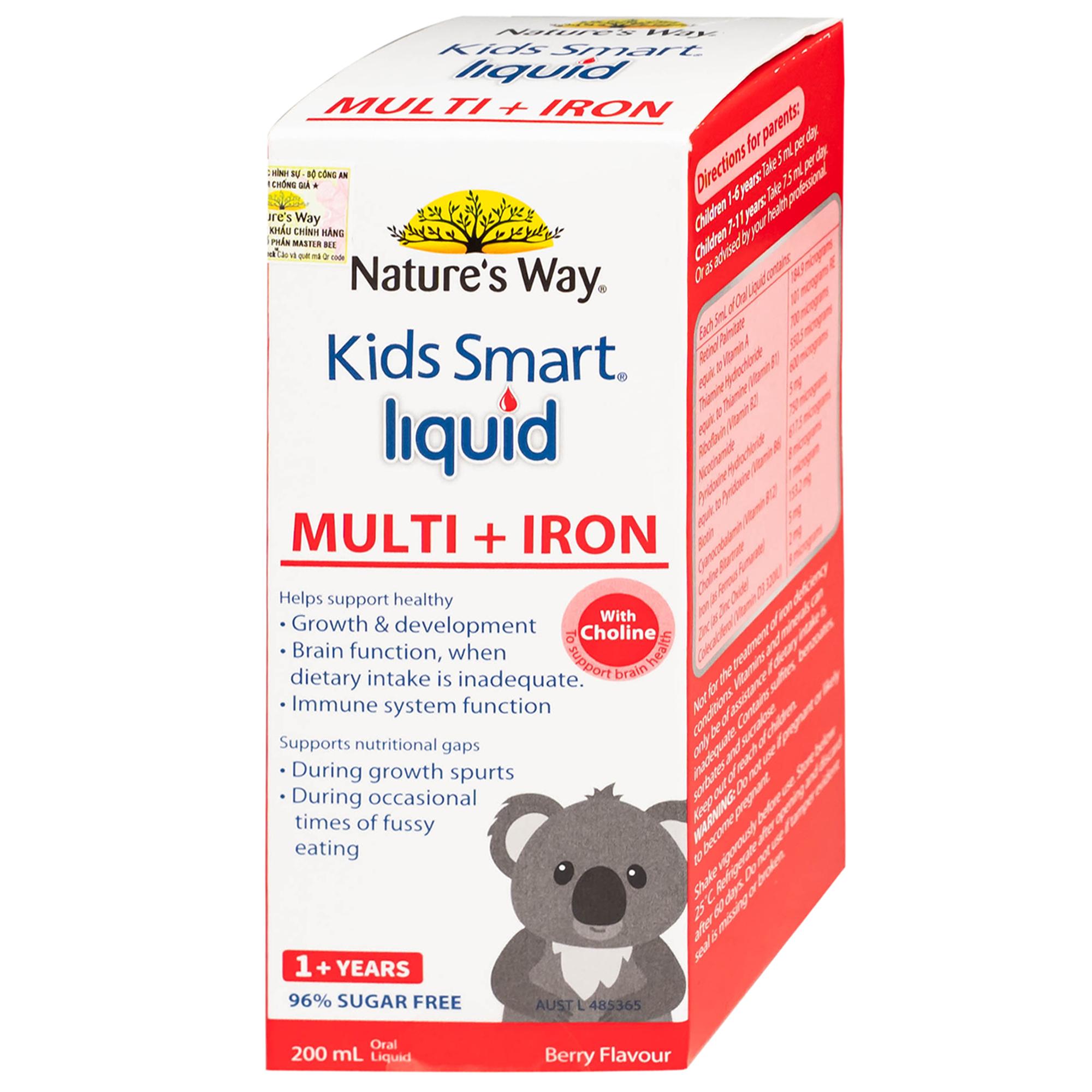 Siro hỗ trợ tăng sức đề kháng Kids Smart Liquid Multi + Iron Nature's Way (200ml)
