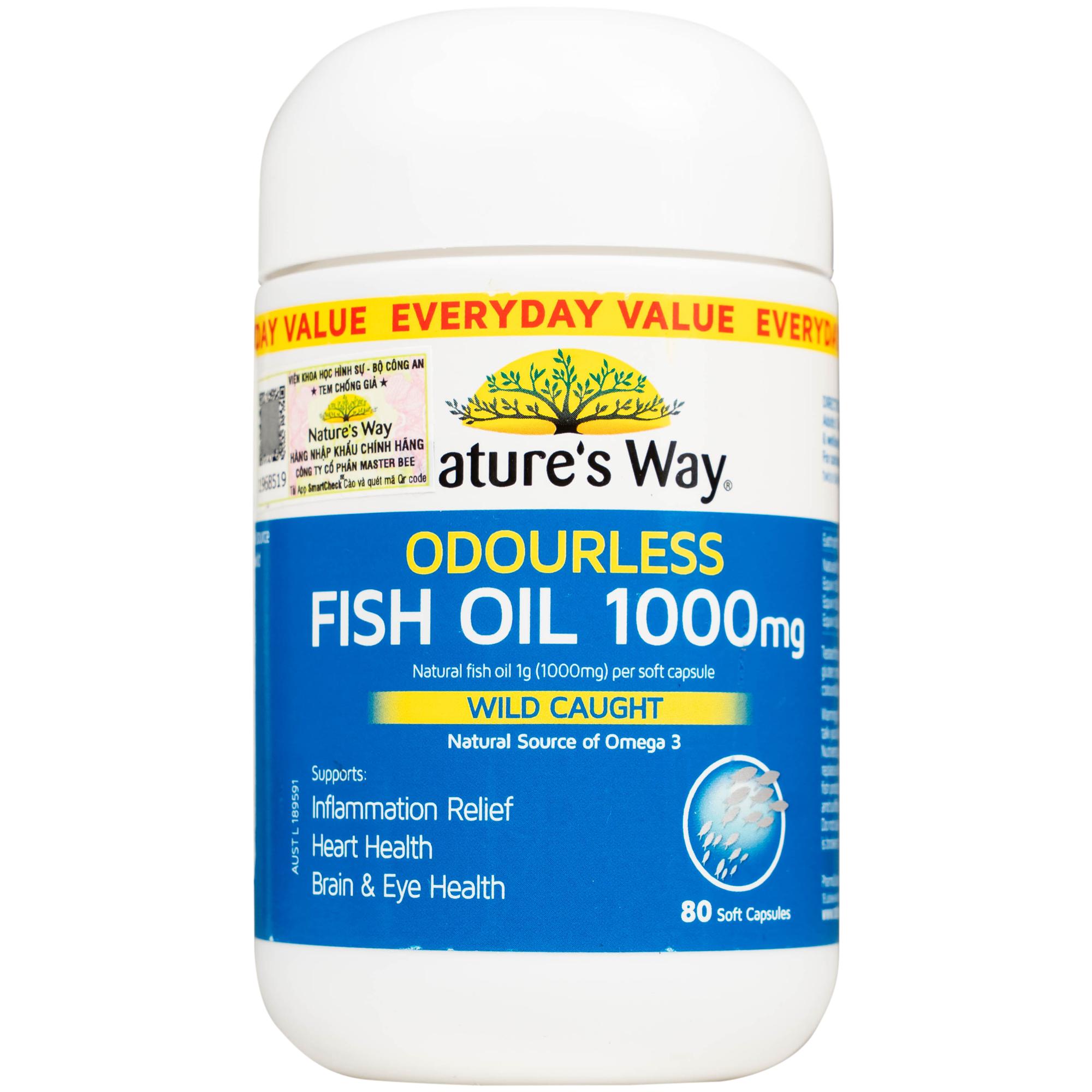 Viên hỗ trợ bổ não Odourless Fish Oil 1000mg Nature's Way (80 viên)