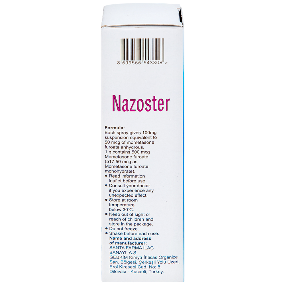 Hỗn dịch xịt mũi Nazoster 0.05% Nasal Spray Santa điều trị viêm mũi dị ứng (18g)