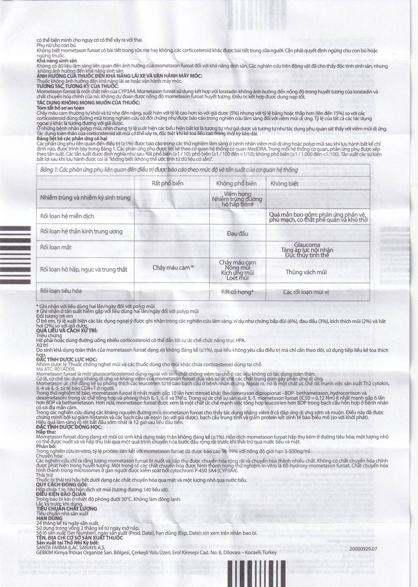 Hỗn dịch xịt mũi Nazoster 0.05% Nasal Spray Santa điều trị viêm mũi dị ứng (18g)