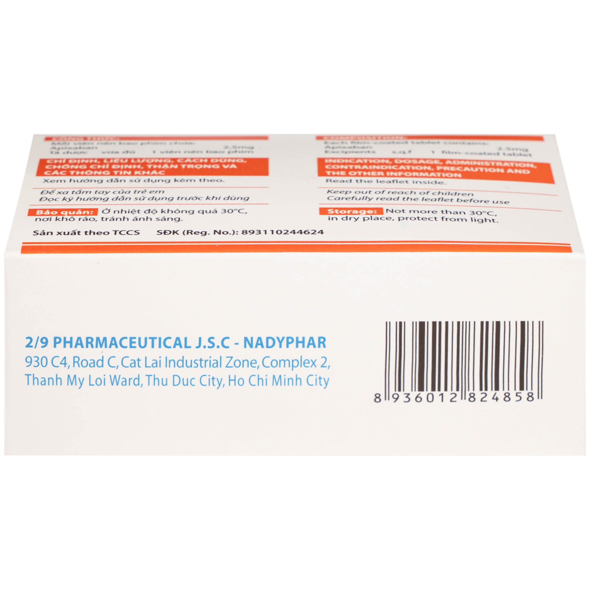 NDP-Apixan 2,5mg Nadyphar phòng ngừa biến cố thuyên tắc huyết khối tĩnh mạch (10 vỉ x 10 viên)