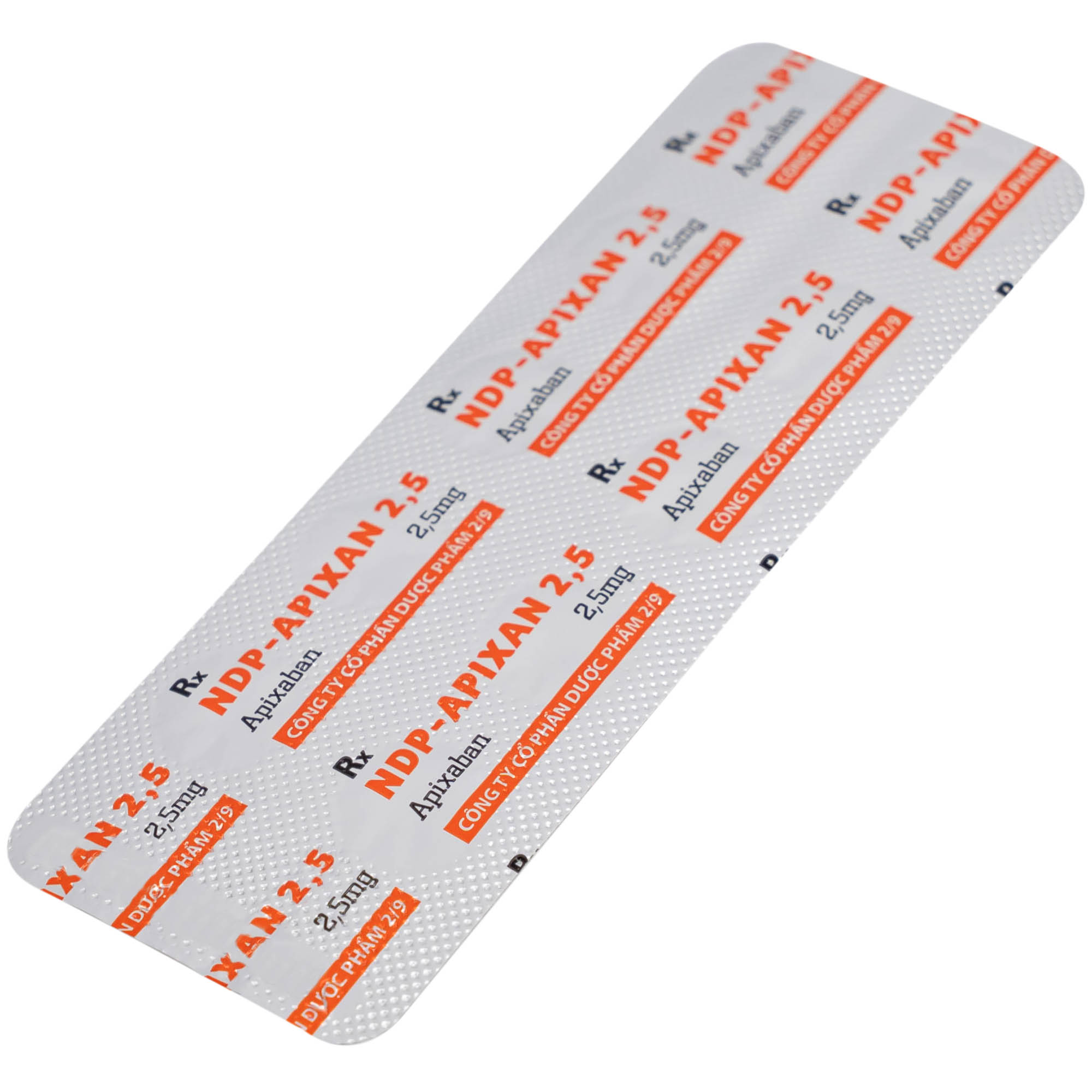 NDP-Apixan 2,5mg Nadyphar phòng ngừa biến cố thuyên tắc huyết khối tĩnh mạch (10 vỉ x 10 viên)