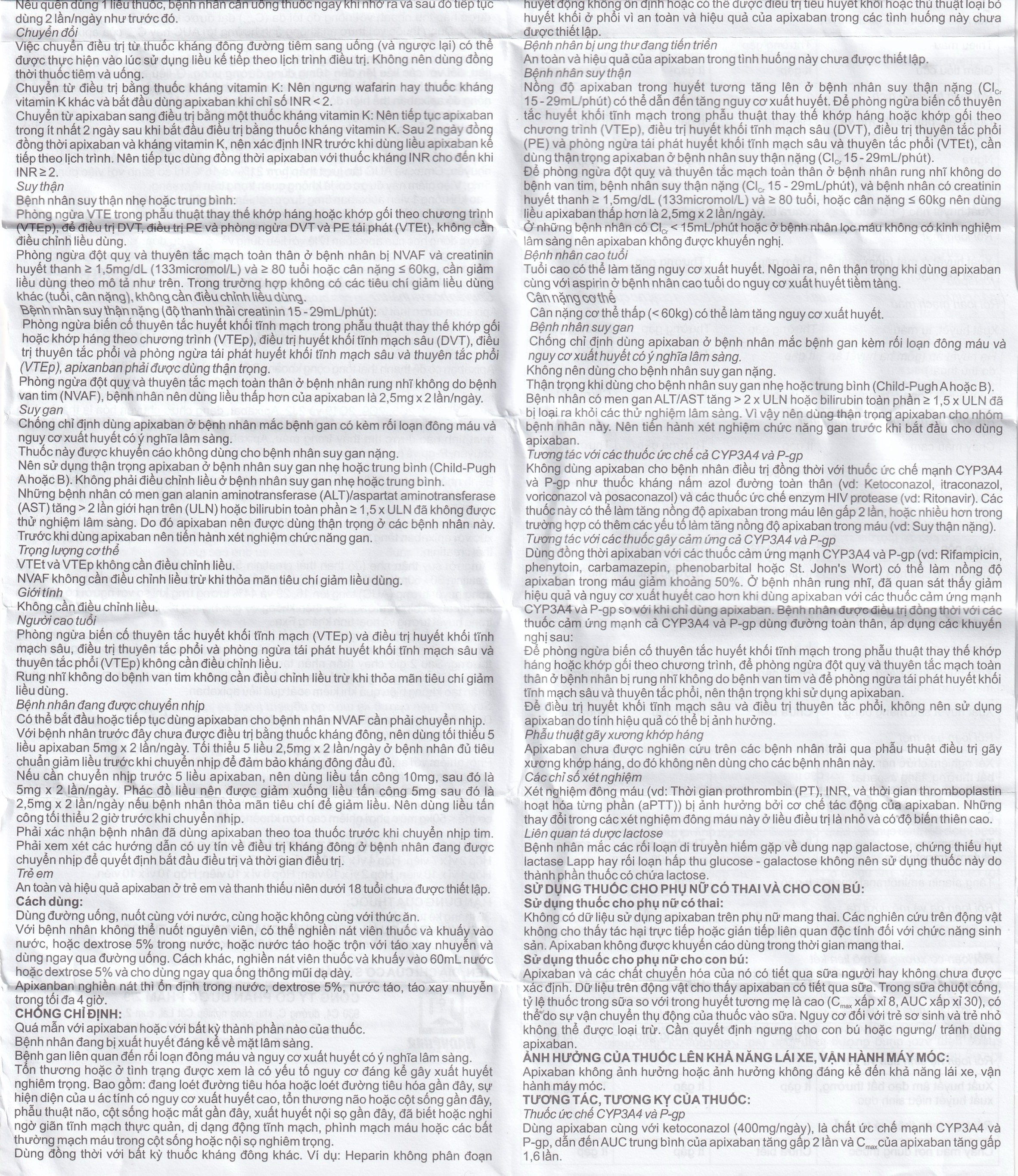 NDP-Apixan 2,5mg Nadyphar phòng ngừa biến cố thuyên tắc huyết khối tĩnh mạch (10 vỉ x 10 viên)