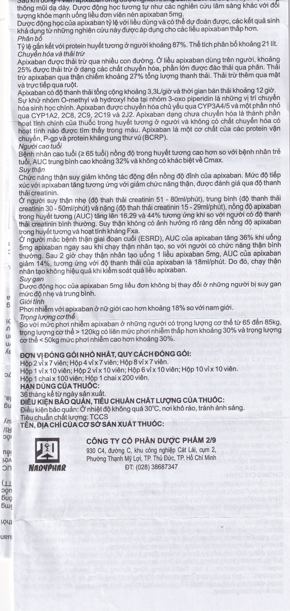 Thuốc NDP-Apixan 5mg Nadyphar hỗ trợ phòng ngừa đột quỵ, tăng huyết áp (2 vỉ x 10 viên)