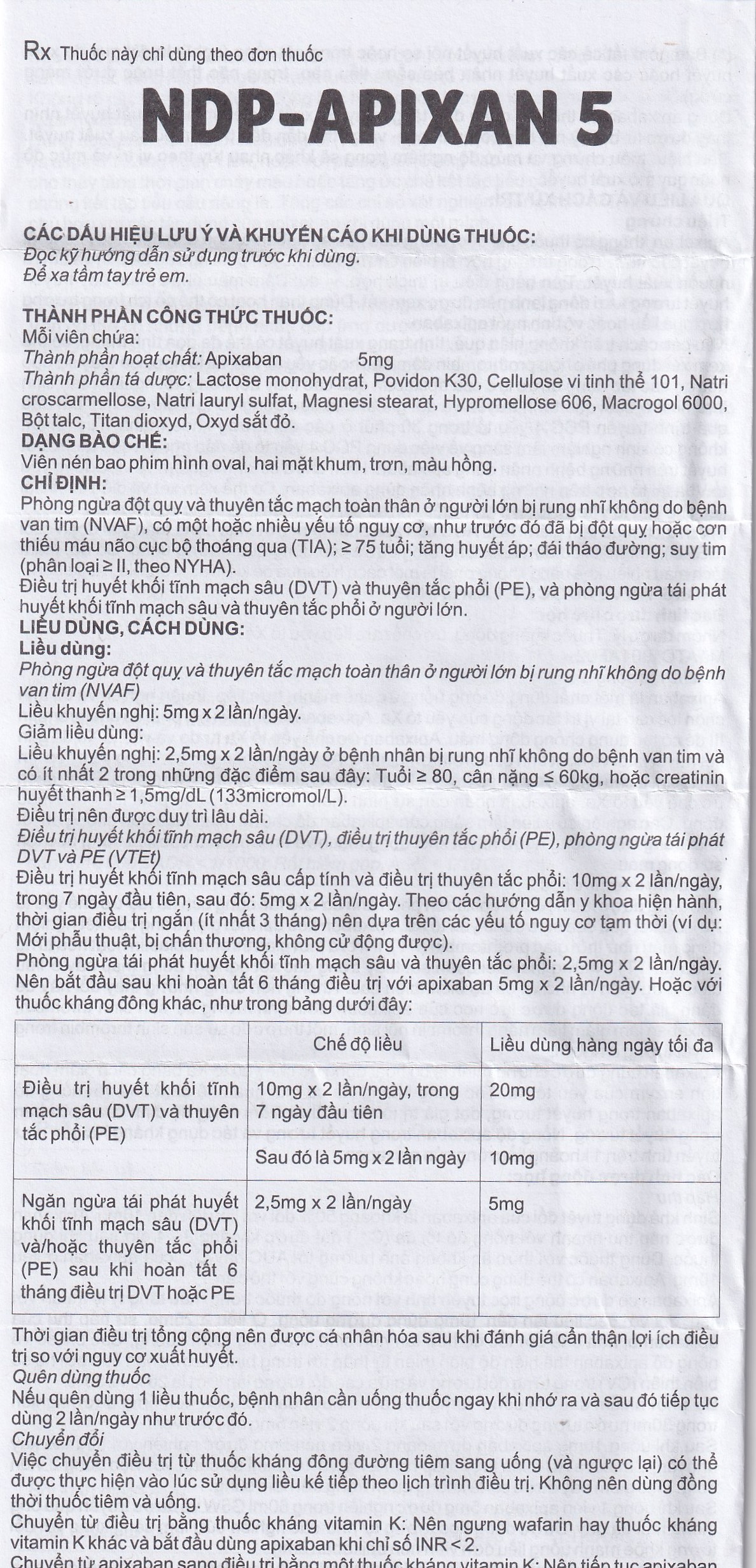 Thuốc NDP-Apixan 5mg Nadyphar hỗ trợ phòng ngừa đột quỵ, tăng huyết áp (2 vỉ x 10 viên)