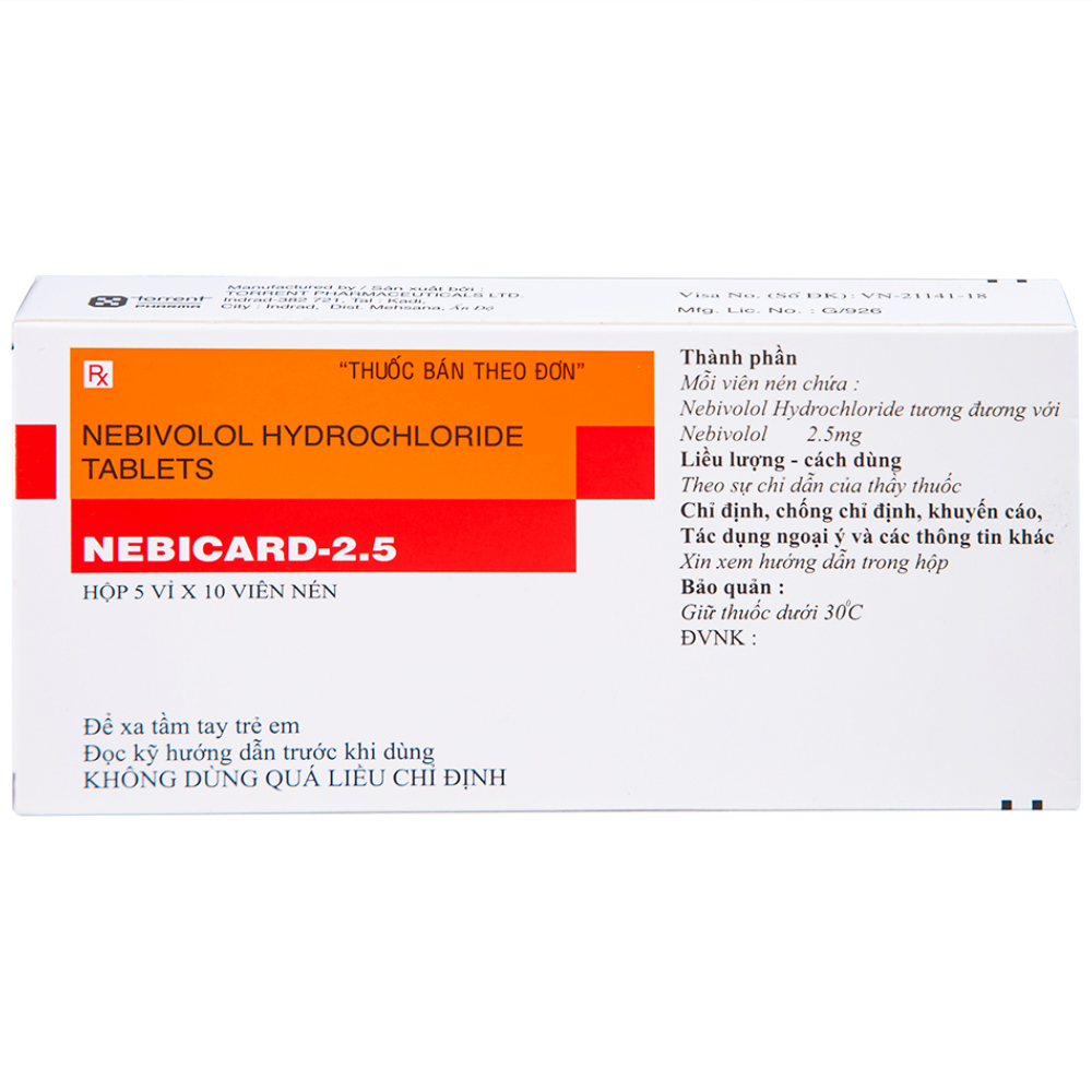 Viên nén Nebicard 2.5 Torrent điều trị tăng huyết áp (5 vỉ x 10 viên)