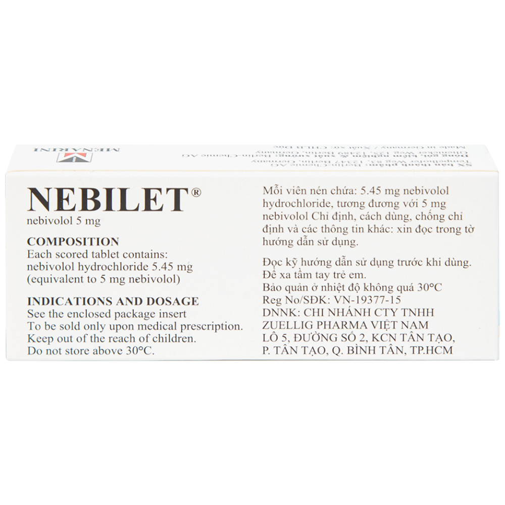 Viên nén Nebilet 5mg Menarini điều trị tăng huyết áp và suy tim mạn tính (1 vỉ x 14 viên)