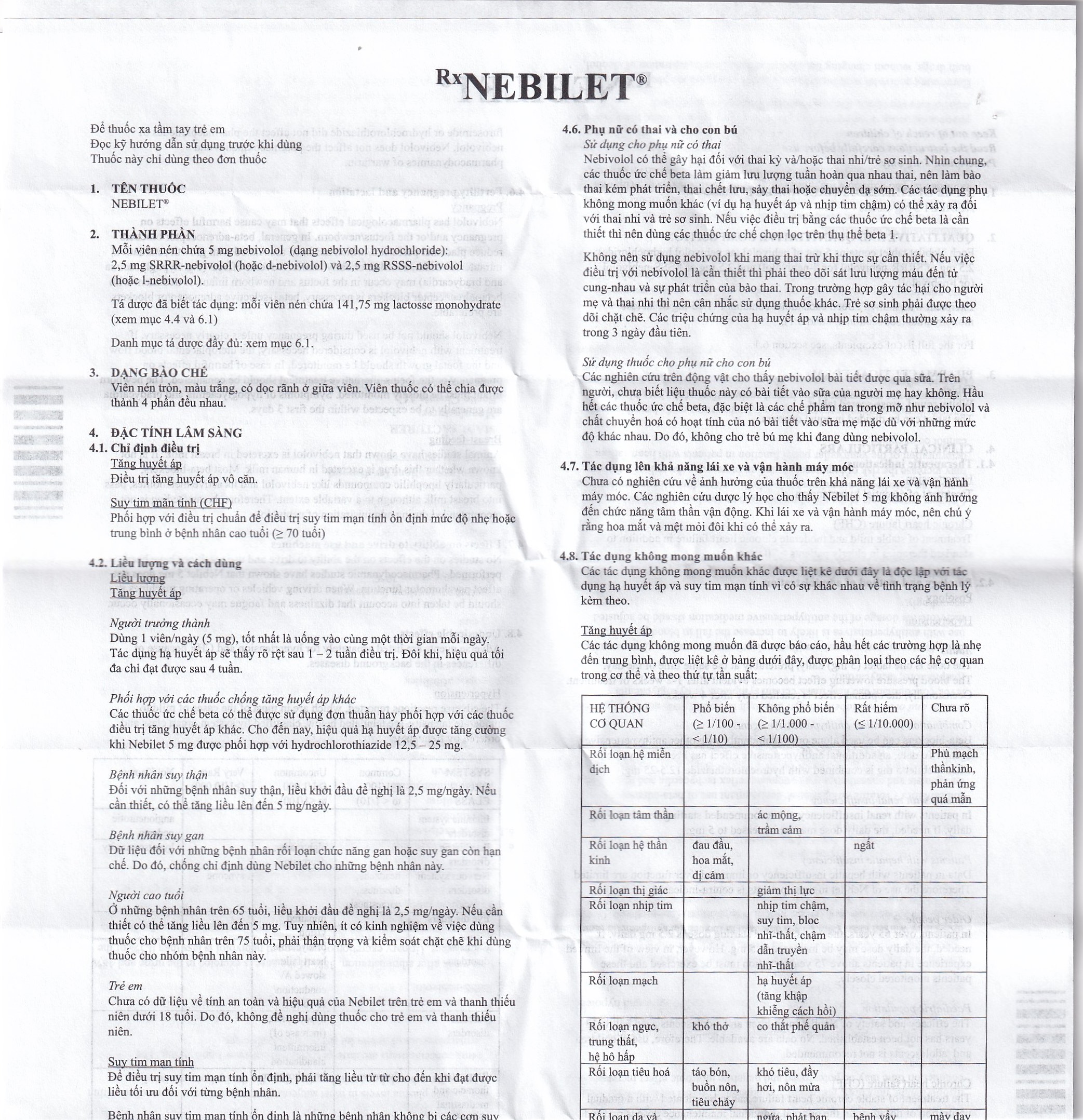 Viên nén Nebilet 5mg Menarini điều trị tăng huyết áp và suy tim mạn tính (1 vỉ x 14 viên)