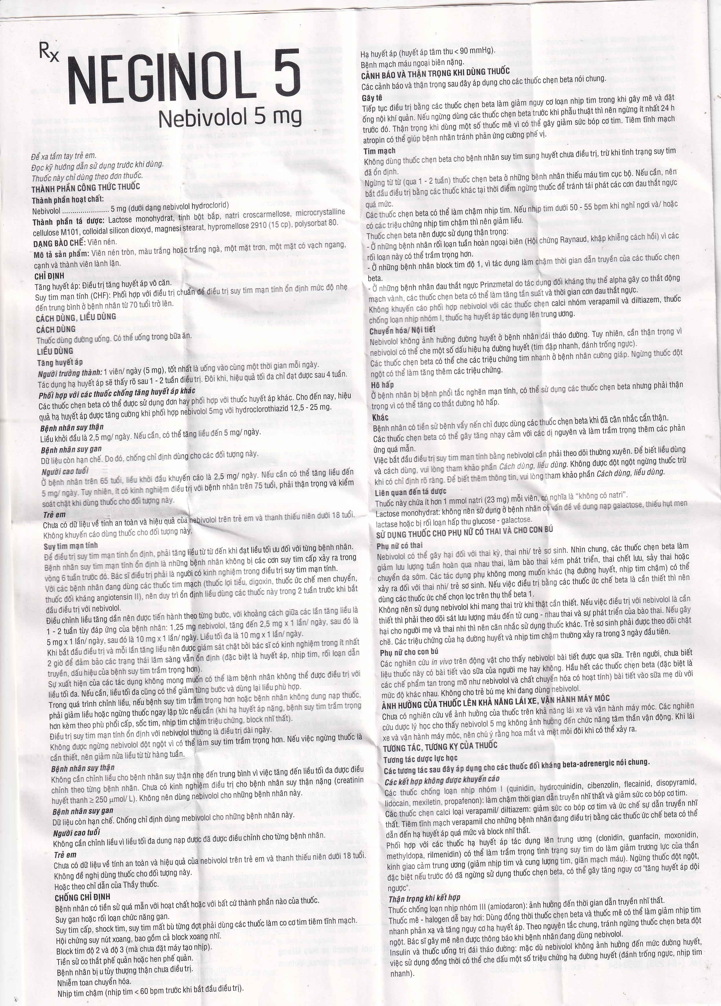 Thuốc Neginol 5 DHG điều trị tăng huyết áp vô căn (3 vỉ x 10 viên)
